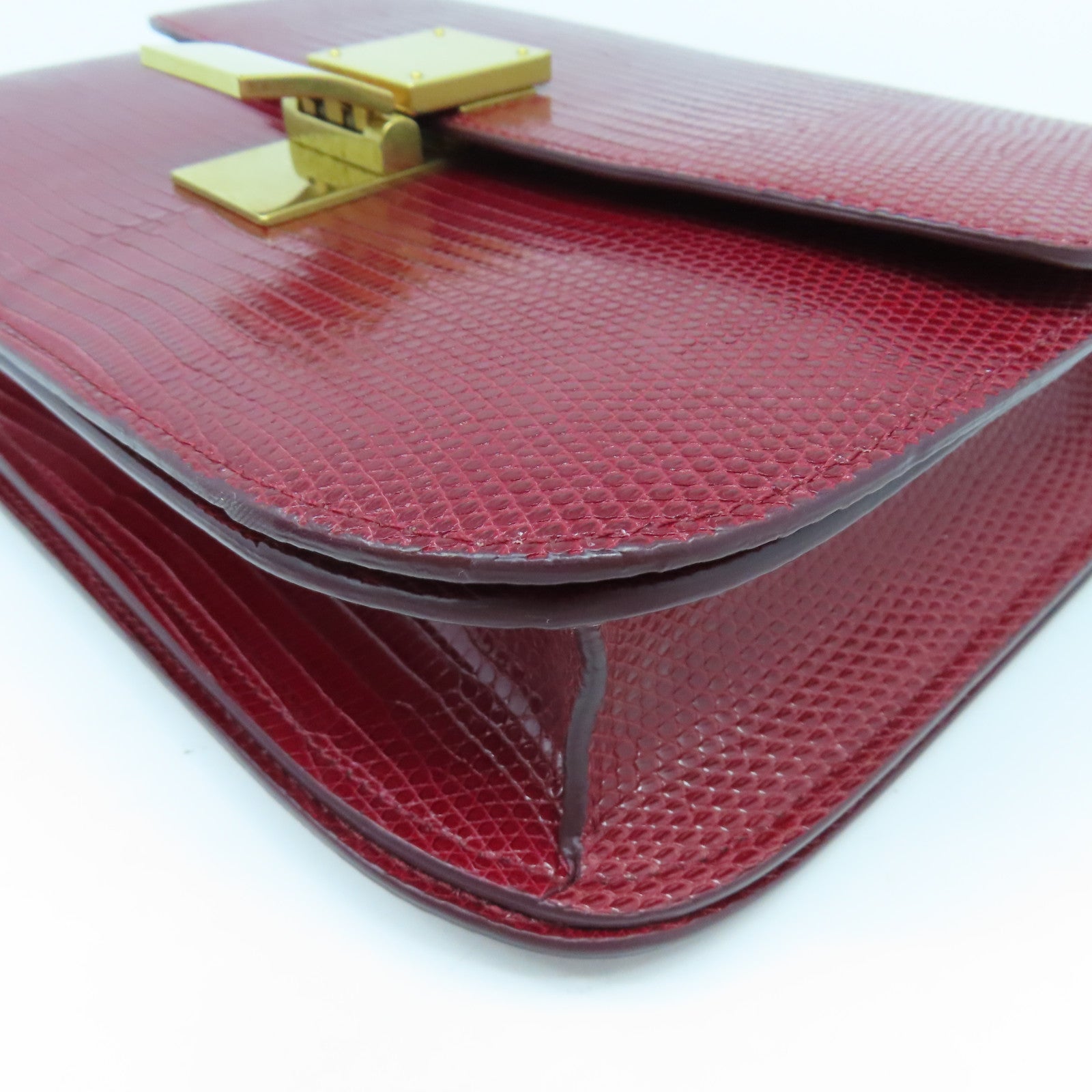 CELINE 【激減優惠】蜥蝪皮革Box Shoulder Bag金扣肩背袋紅色