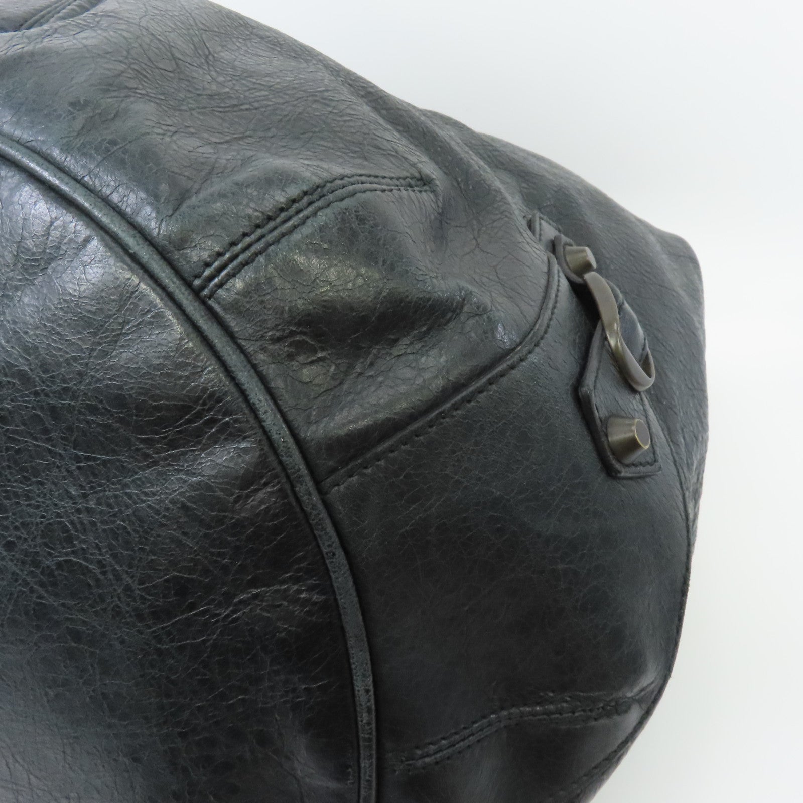 BALENCIAGA 皮革2 Way Shoulder金扣手挽肩背兩用袋深灰色