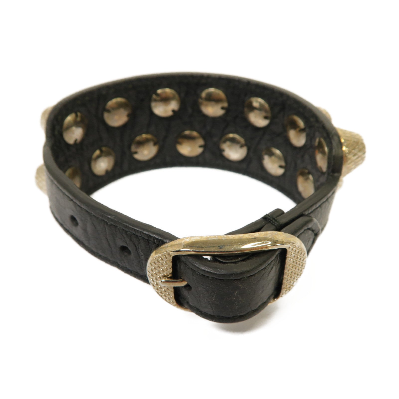 BALENCIAGA 【激減優惠】牛皮皮革/金屬Bracelet銀扣手鐲黑色