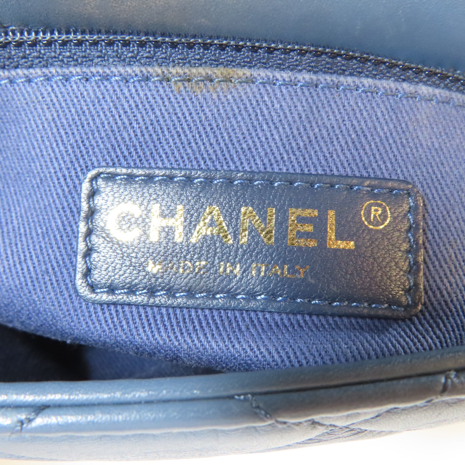 CHANEL 菱格牛皮皮革Shoulder Bag金扣鏈帶肩背袋藍色
