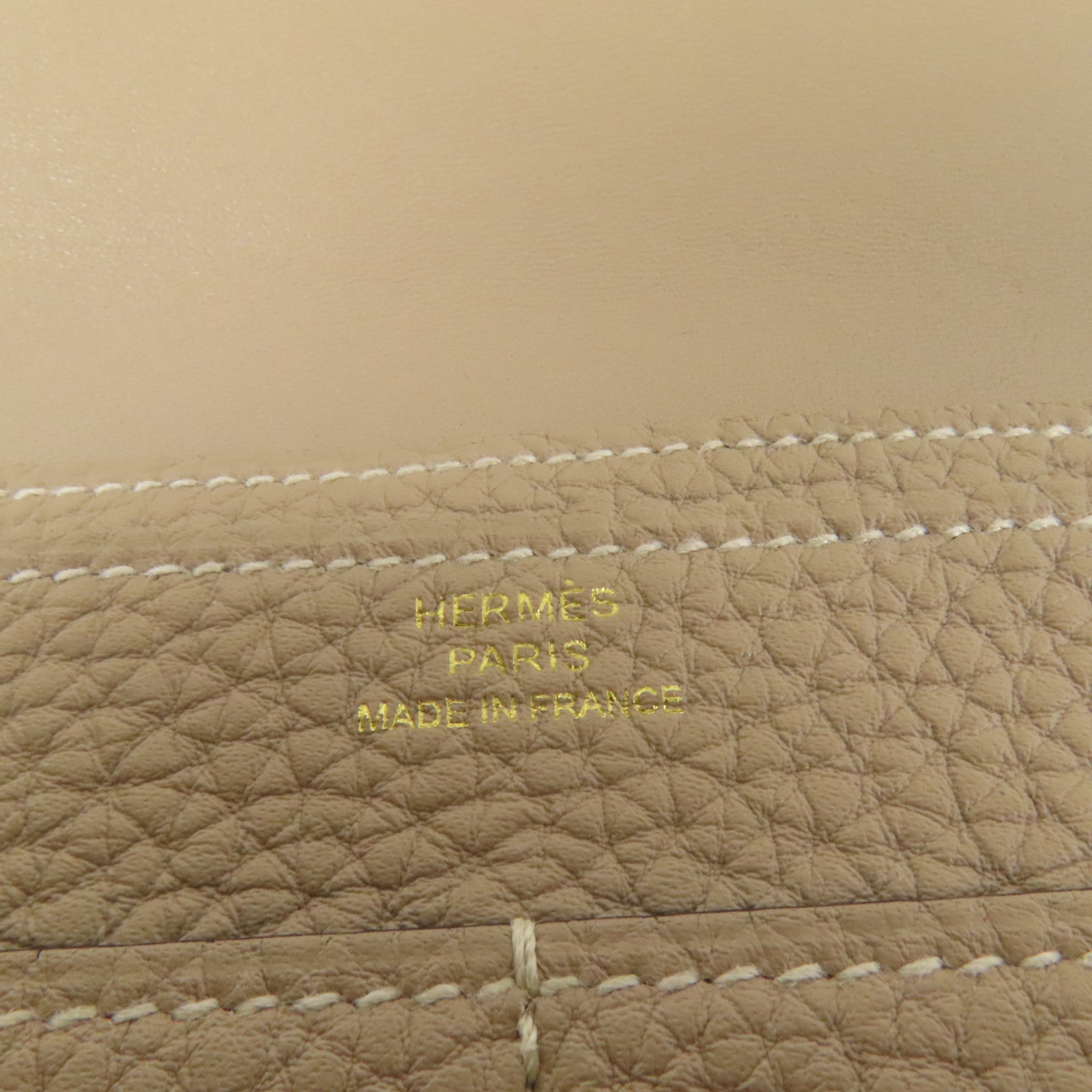 HERMES Clemence皮革Dogon GM金扣長錢包Gris Tourterelle