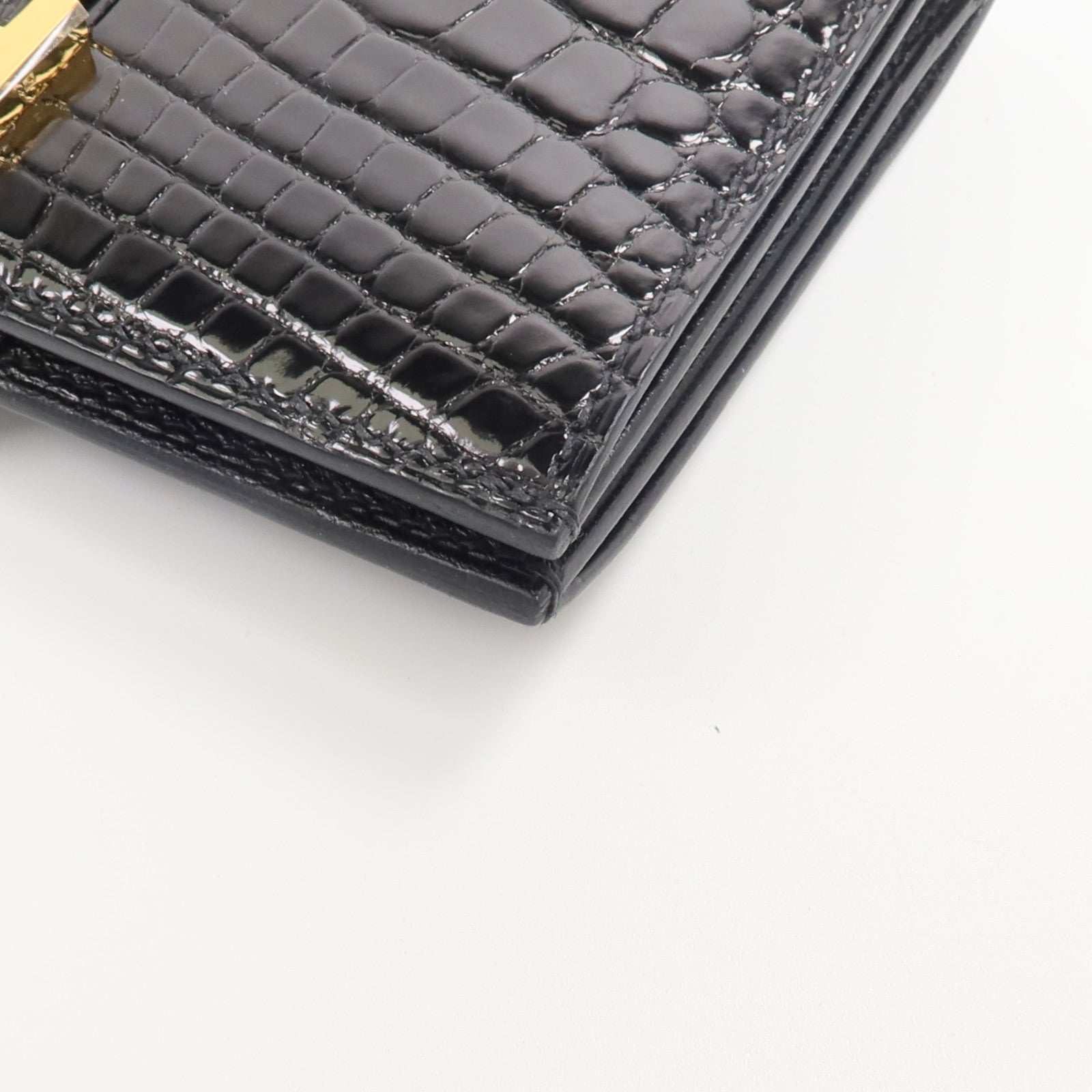 HERMES Alligator皮革/Chevre皮革Bearn Compact Wallet錢包Noir