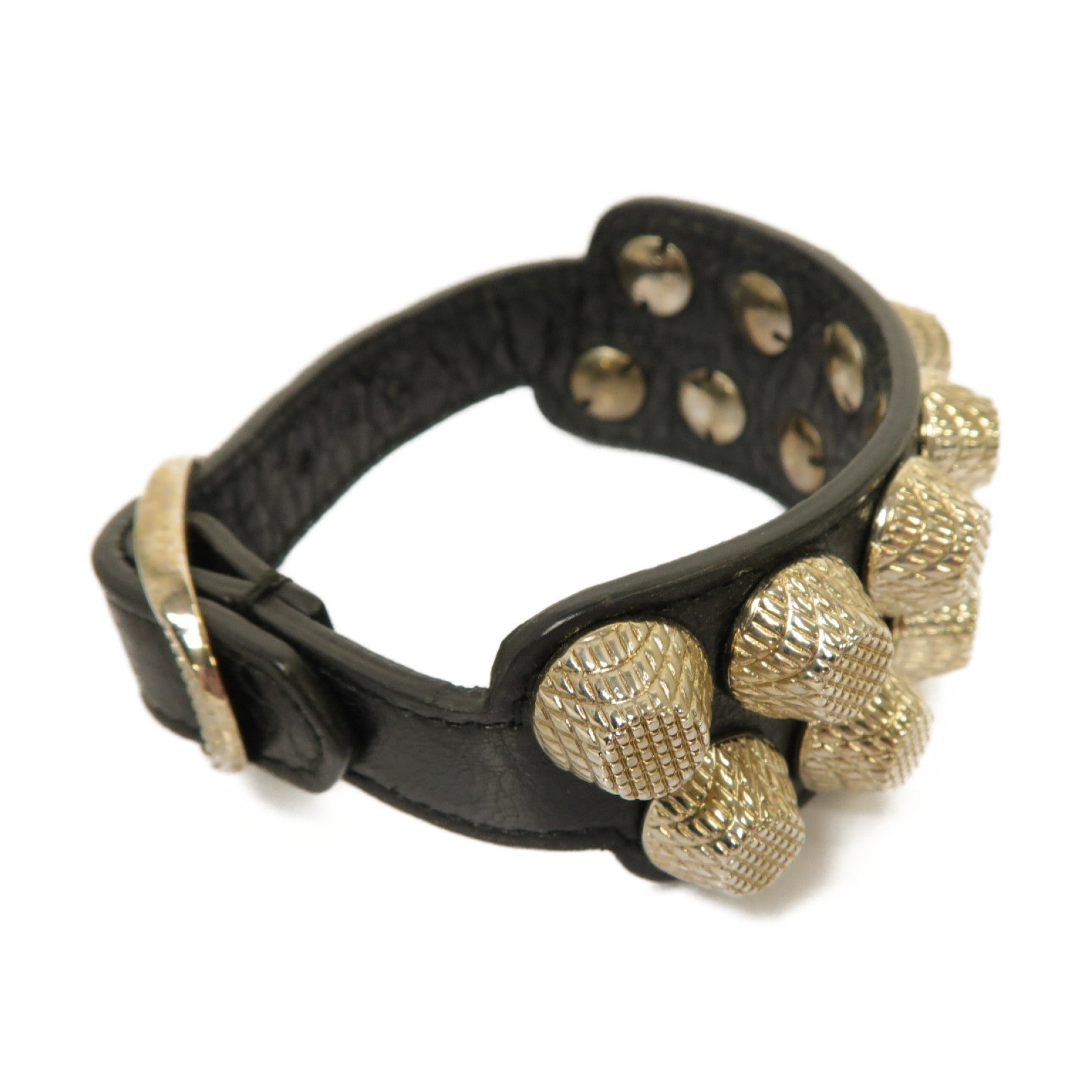 BALENCIAGA 【激減優惠】牛皮皮革/金屬Bracelet銀扣手鐲黑色