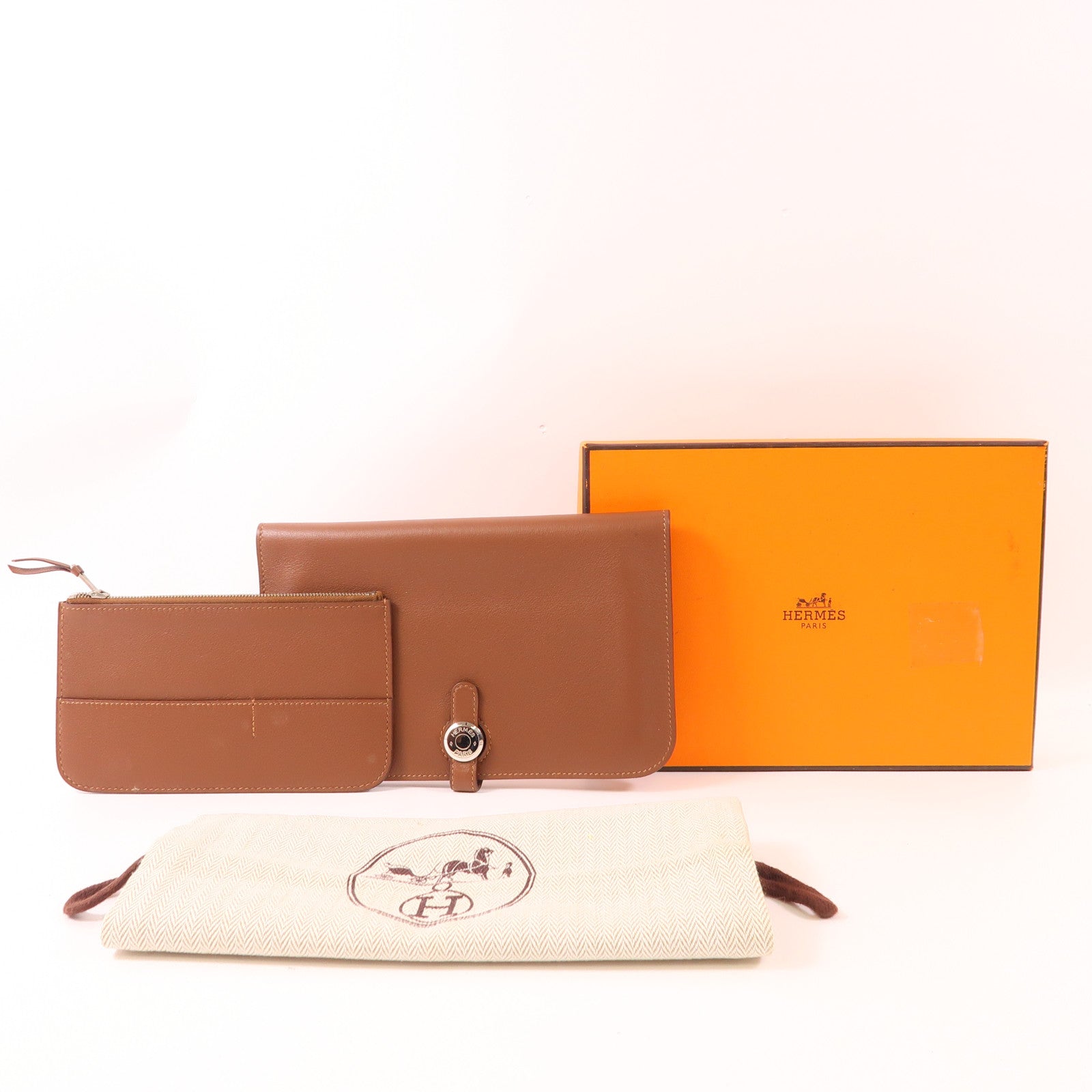 HERMES Swift皮革Dogon GM銀扣長錢包Gold