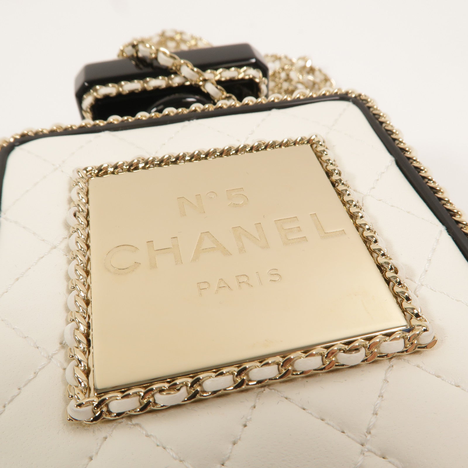 CHANEL 羊皮皮革PVC Chain Shoulder鏈帶肩背袋