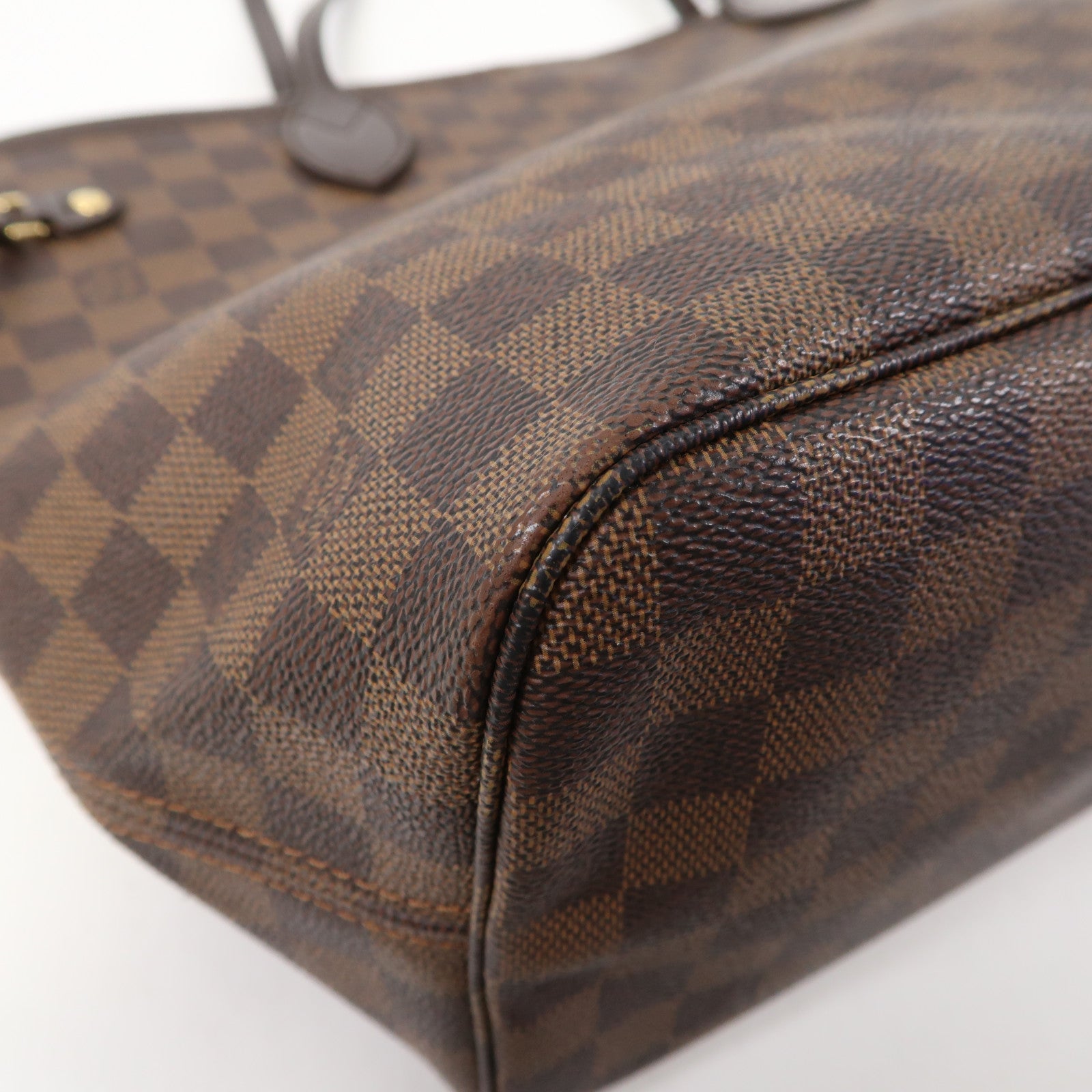 LOUIS VUITTON Damier Ebene Neverfull MM金扣手挽袋啡色