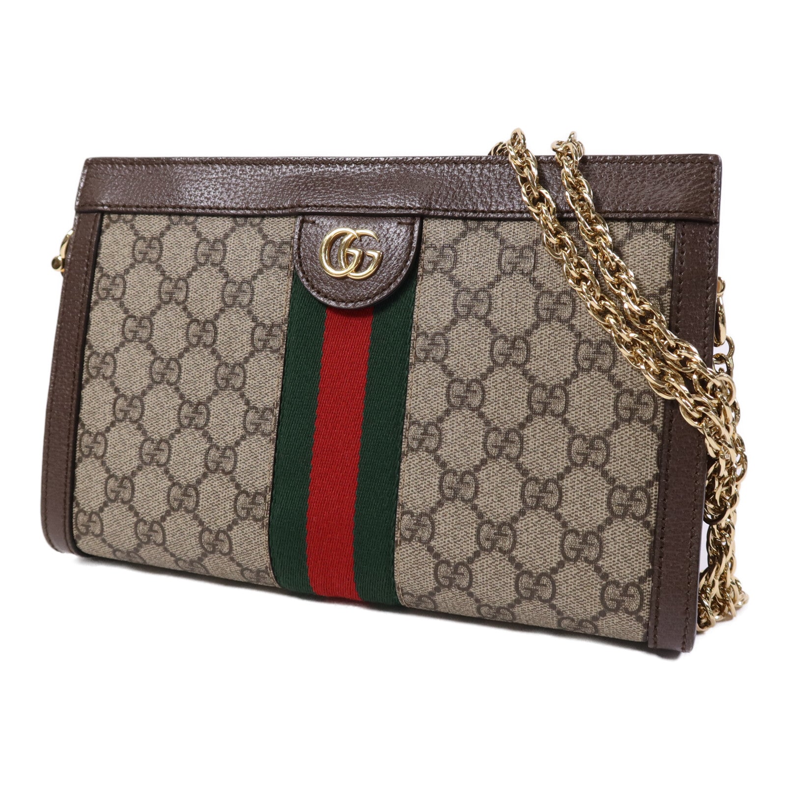 GUCCI 塗層帆布Ophldia GG金扣鏈帶肩背袋