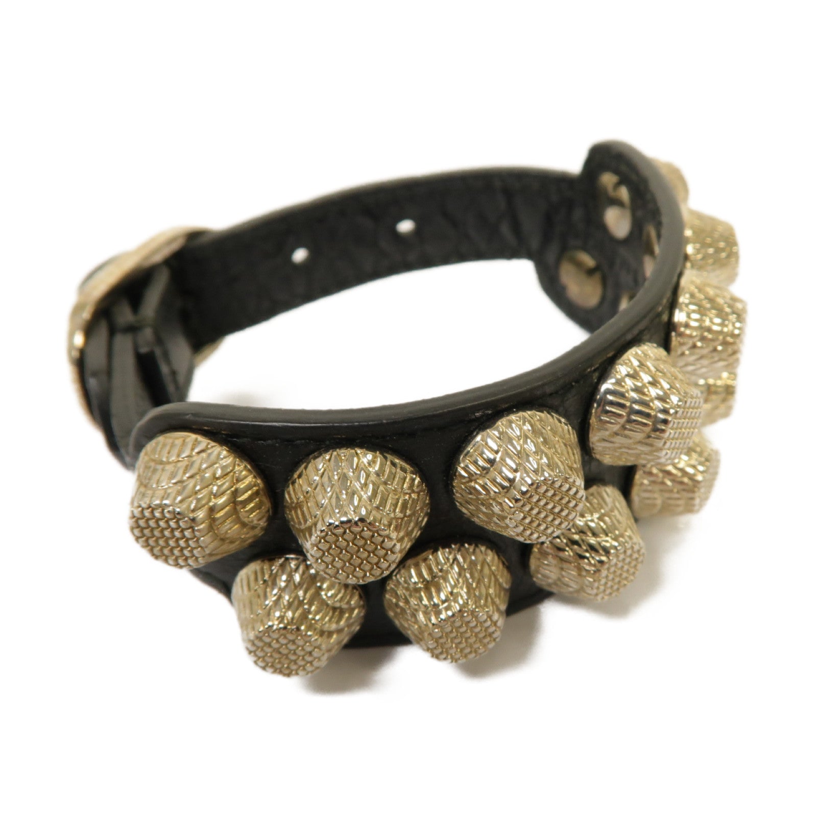 BALENCIAGA 【激減優惠】牛皮皮革/金屬Bracelet銀扣手鐲黑色
