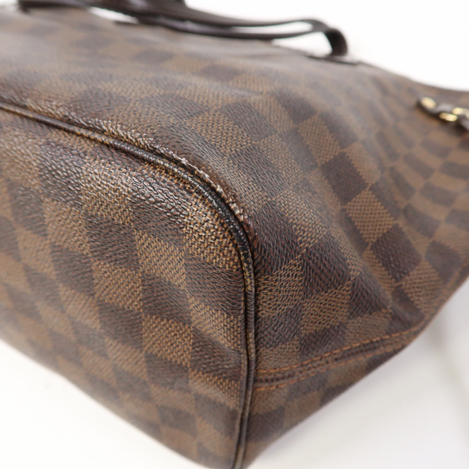 LOUIS VUITTON Damier Ebene Neverfull MM金扣手挽袋啡色
