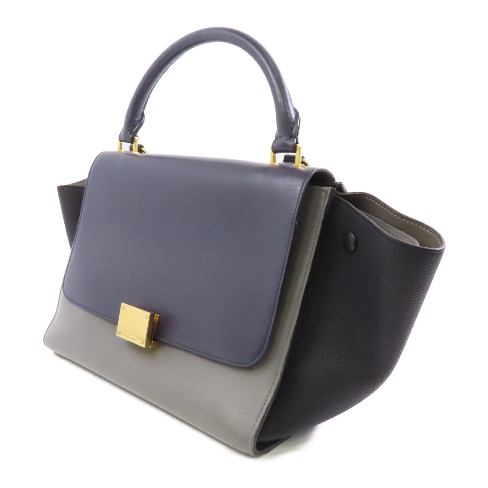 CELINE 牛皮皮革Trapeze金扣手挽肩背兩用袋藍色/黑色/灰色
