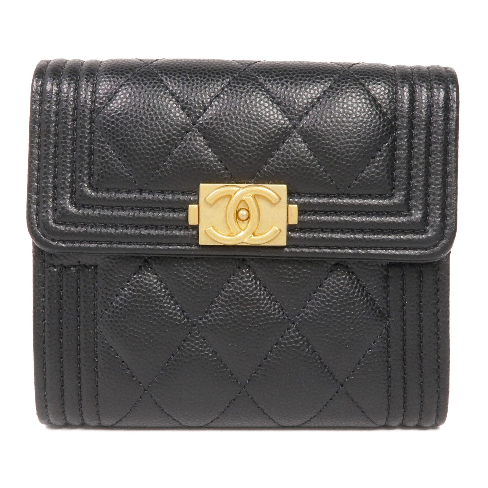 CHANEL 牛皮皮革Boy Wallet金扣錢包