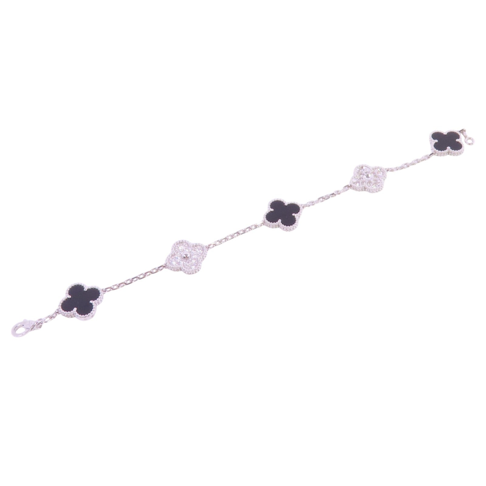 Van Cleef & Arpels 18K白金Vintage Alhambra Bracelet鑽石/縞瑪瑙手鏈