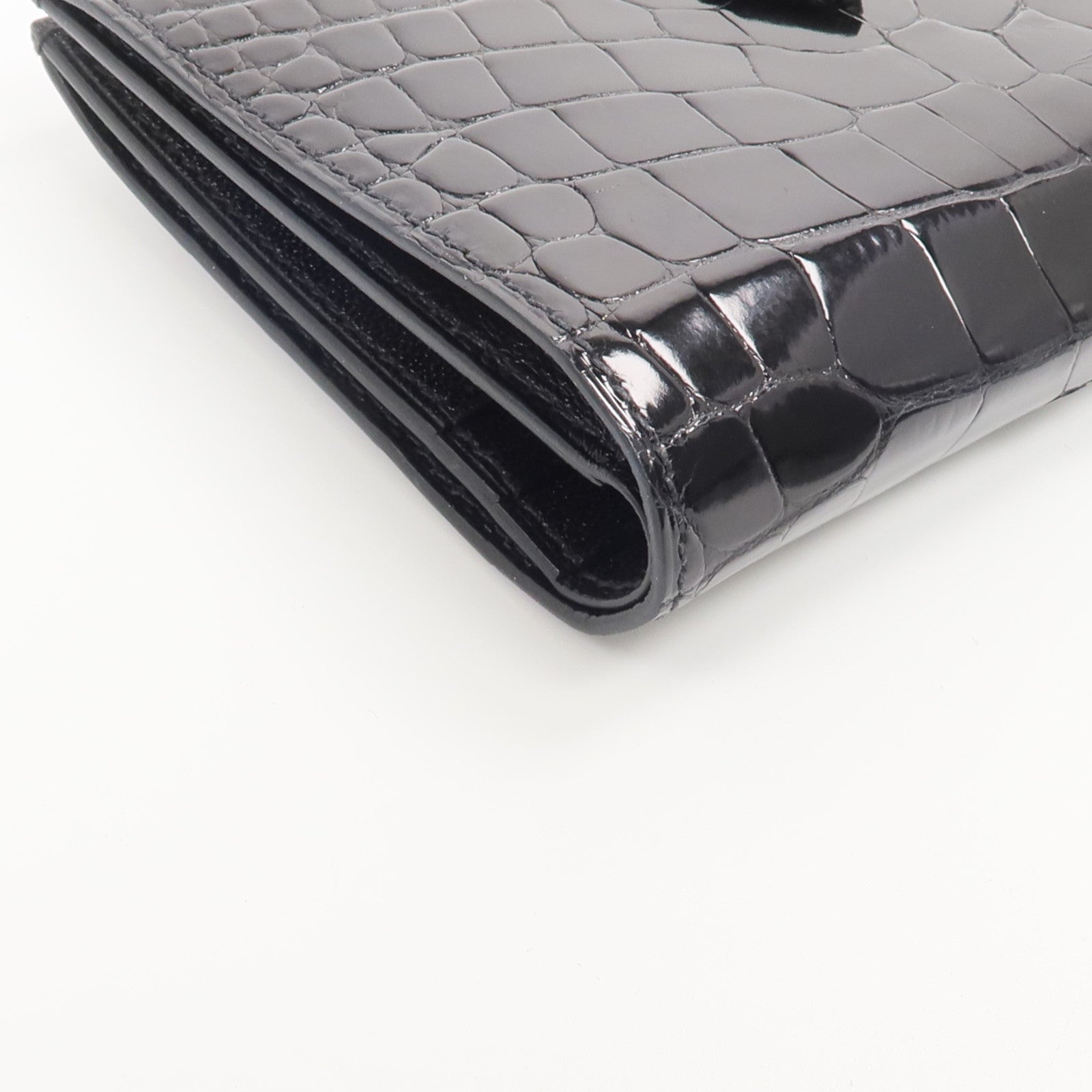 HERMES Alligator皮革/Chevre皮革Bearn Compact Wallet錢包Noir