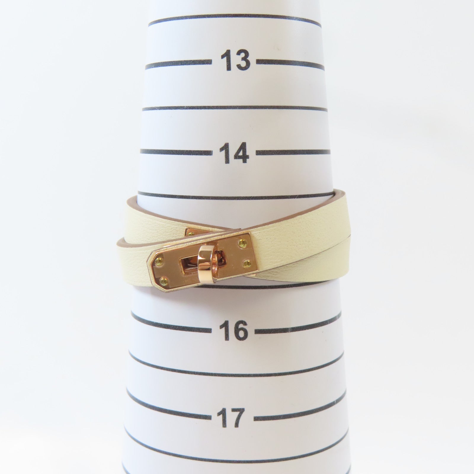 HERMES Swift皮革Kelly Double Tour Bracelet金扣手鐲Nata/米白色#15cm
