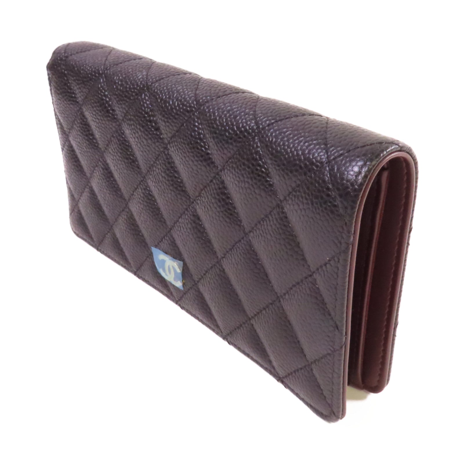 CHANEL 菱格Caviar皮革Long Wallet金扣長錢包黑色