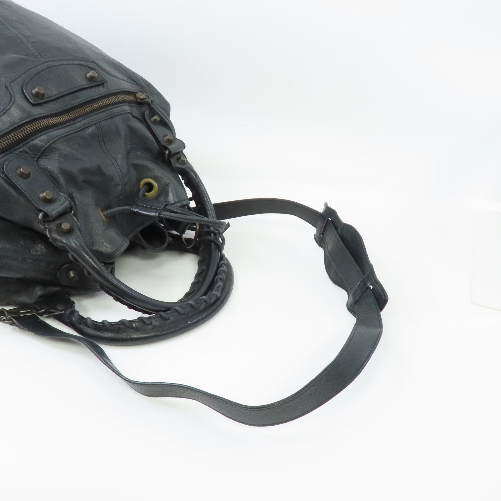BALENCIAGA 皮革2 Way Shoulder金扣手挽肩背兩用袋深灰色