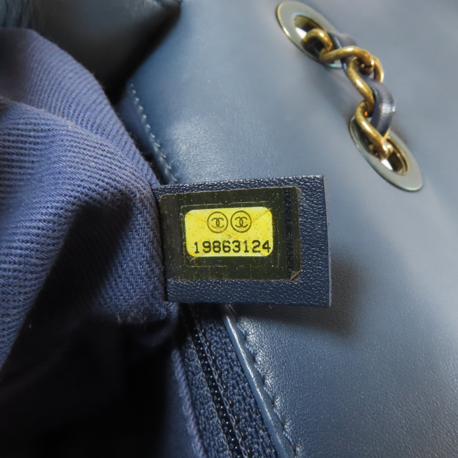 CHANEL 菱格牛皮皮革Shoulder Bag金扣鏈帶肩背袋藍色