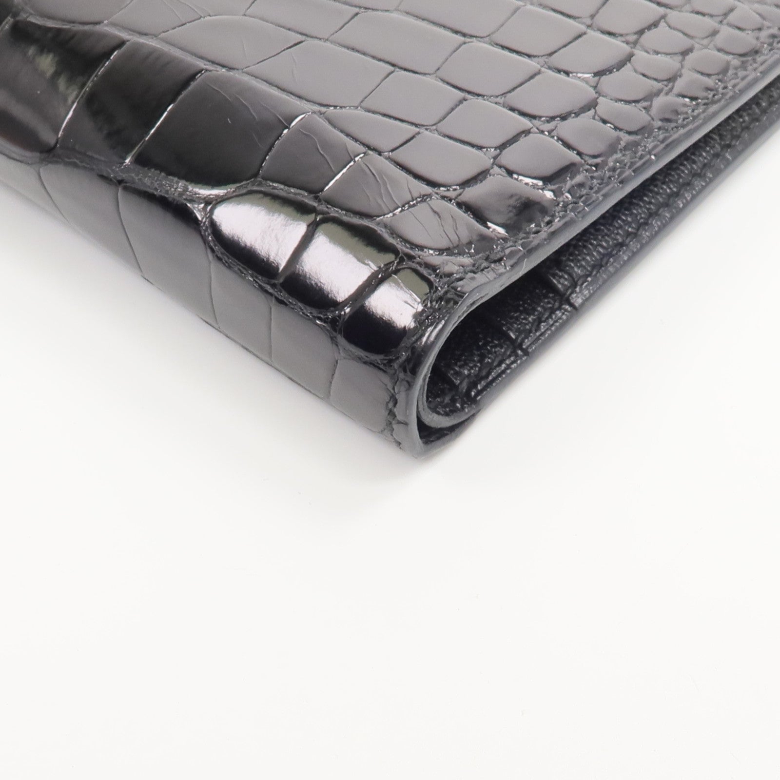 HERMES Alligator皮革/Chevre皮革Bearn Compact Wallet錢包Noir