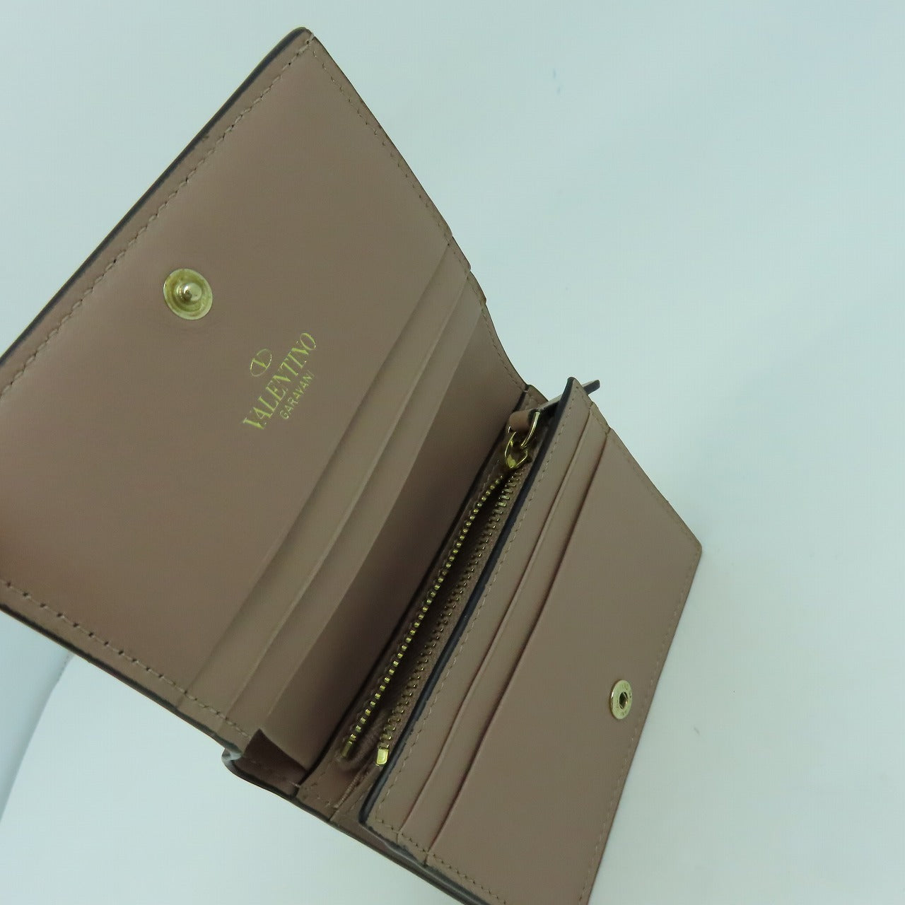 Valentino 【激減優惠】牛皮皮革Wallet金扣錢包暗粉紅色