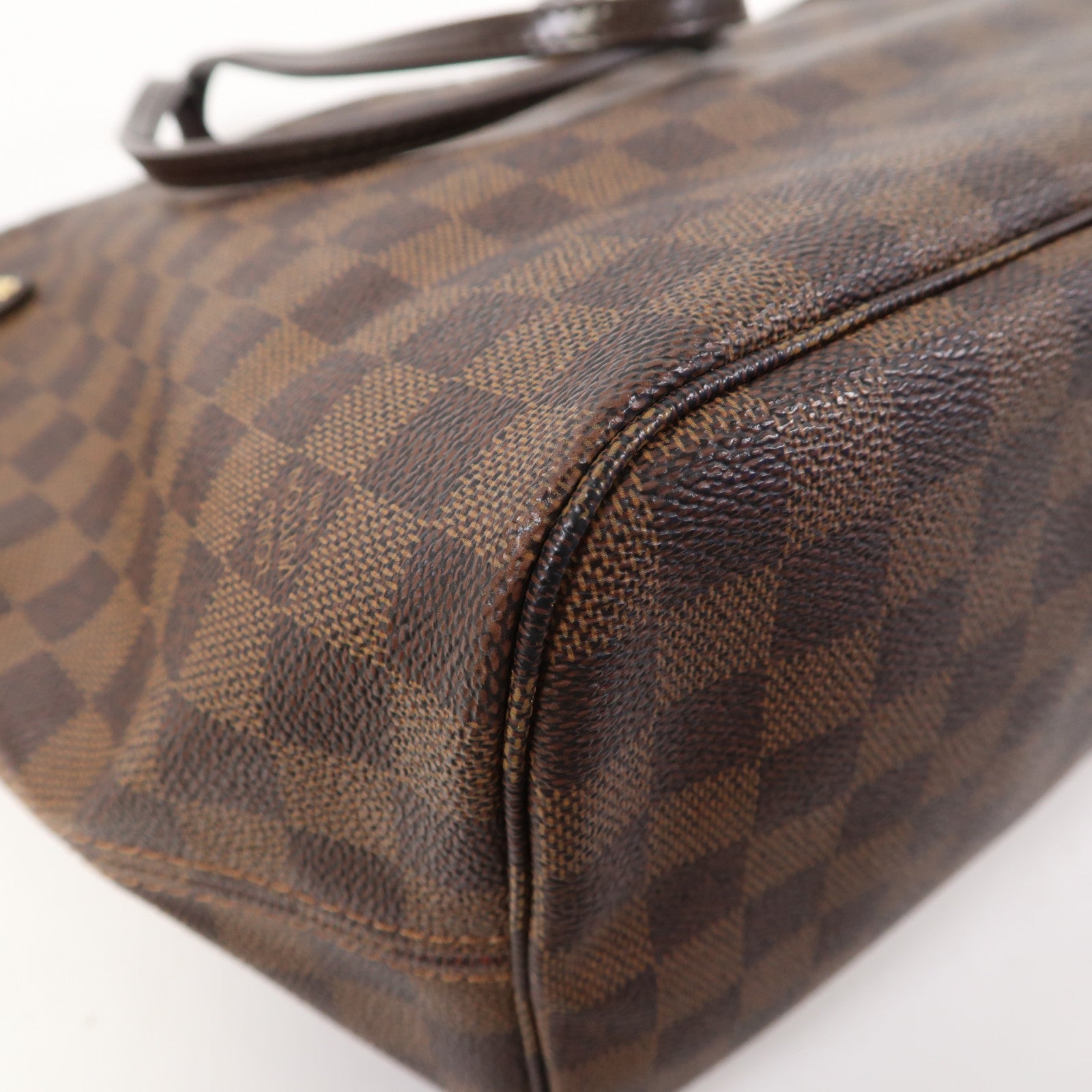 LOUIS VUITTON Damier Ebene Neverfull MM金扣手挽袋啡色