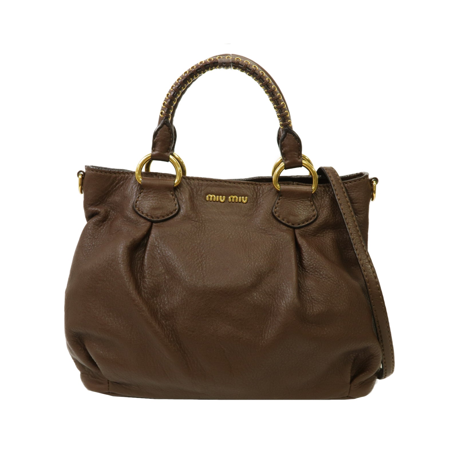 Miu Miu 牛皮皮革2way Shoulder Bag金扣手挽肩背兩用袋啡色
