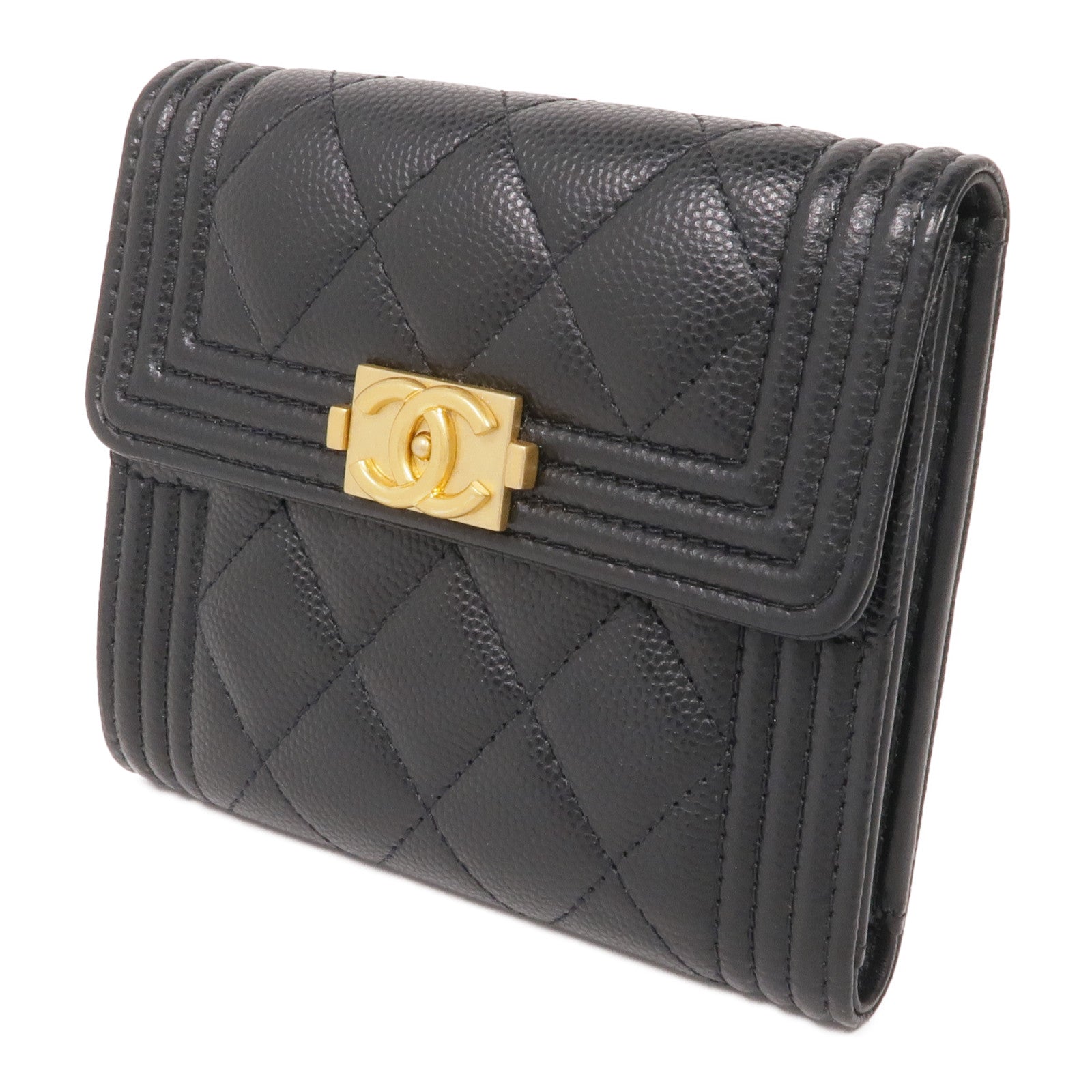 CHANEL 牛皮皮革Boy Wallet金扣錢包