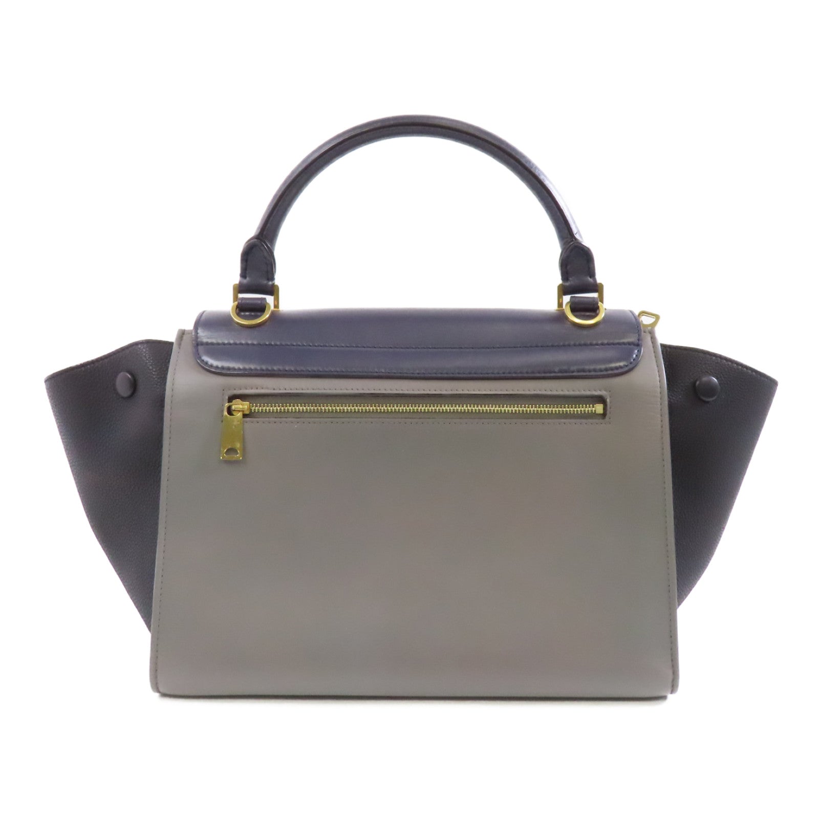 CELINE 牛皮皮革Trapeze金扣手挽肩背兩用袋藍色/黑色/灰色