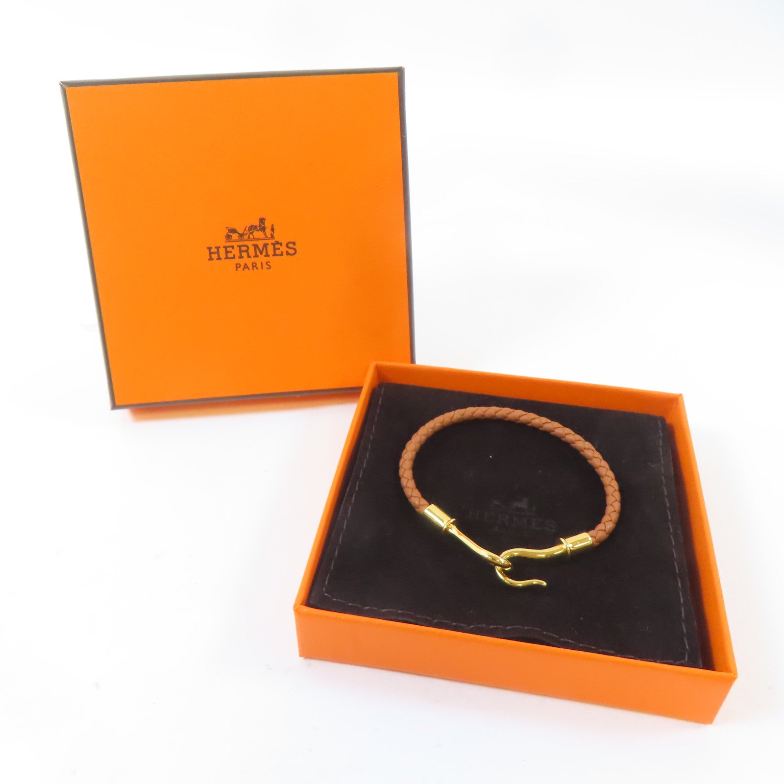 HERMES 皮革Jumbo H Bracelet金扣手鐲Gold/金色/經典駝色#14.5cm