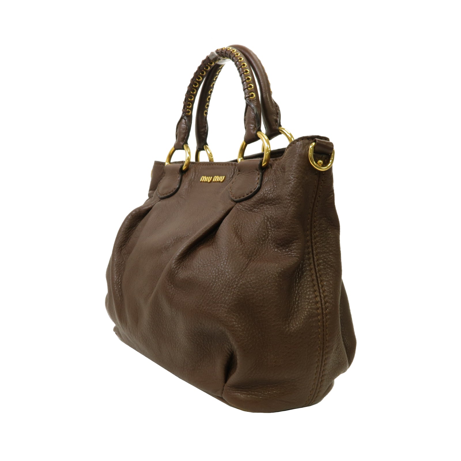 Miu Miu 牛皮皮革2way Shoulder Bag金扣手挽肩背兩用袋啡色