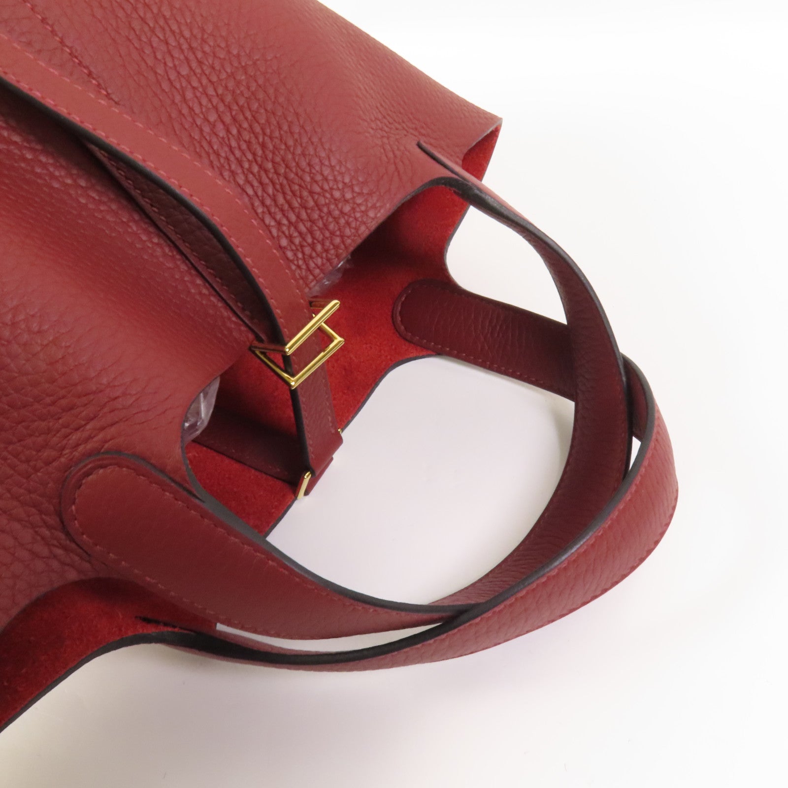 HERMES Clemence皮革Picotin PM金扣手挽袋Rouge H