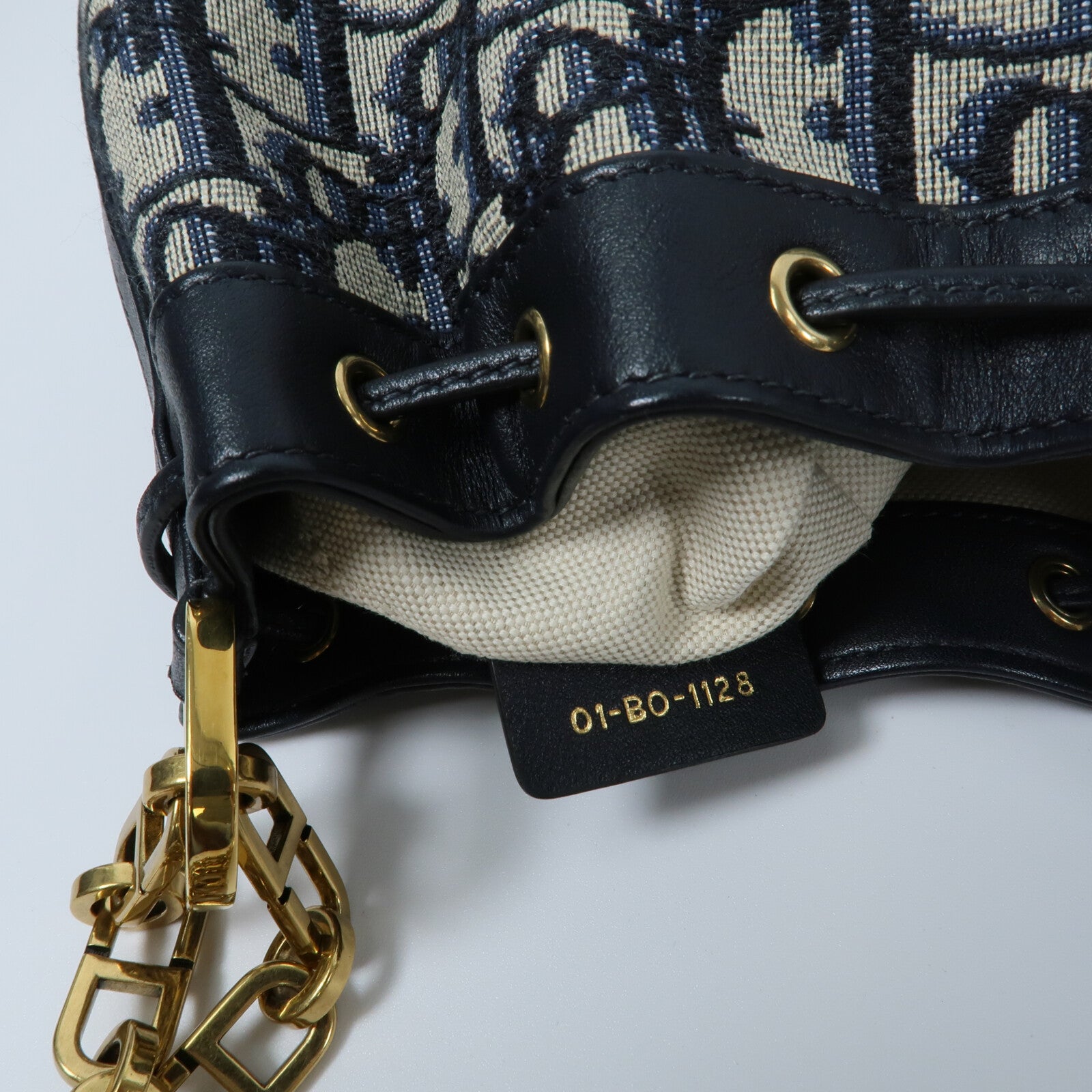 Dior 帆布Mini Oblique Bucket Bag鏈帶肩背袋