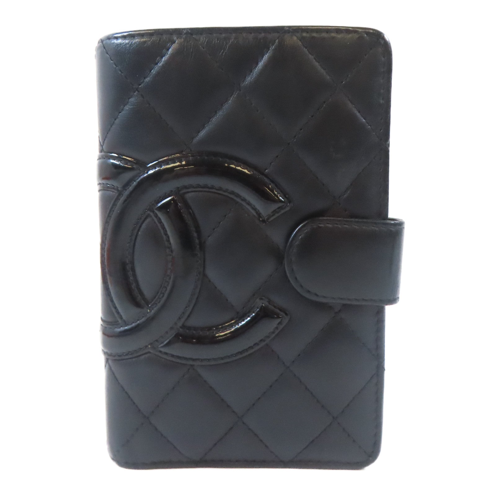 CHANEL 菱格牛皮皮革Cambon Bifold Wallet銀扣錢包黑色