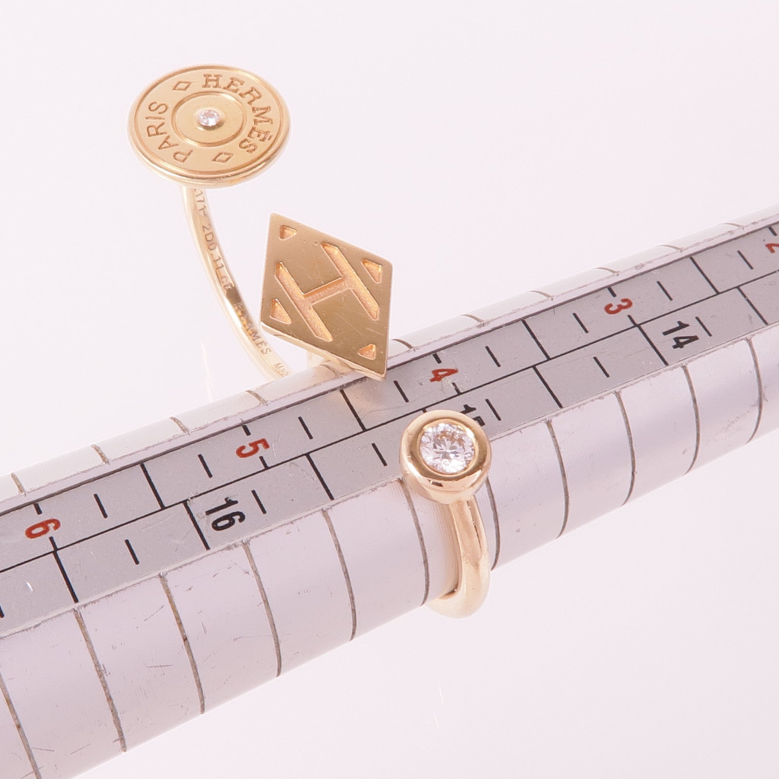 HERMES 18K玫瑰金Gambade Ring鑽石戒指US#4.25-5