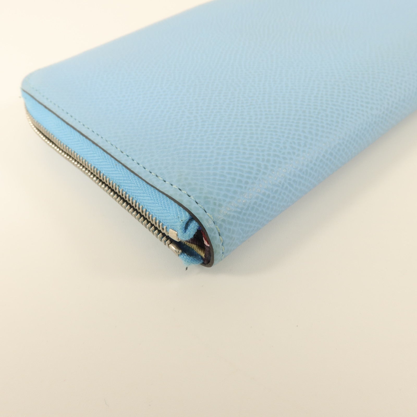 HERMES Epsom皮革Silk In Long Wallet長錢包Celeste