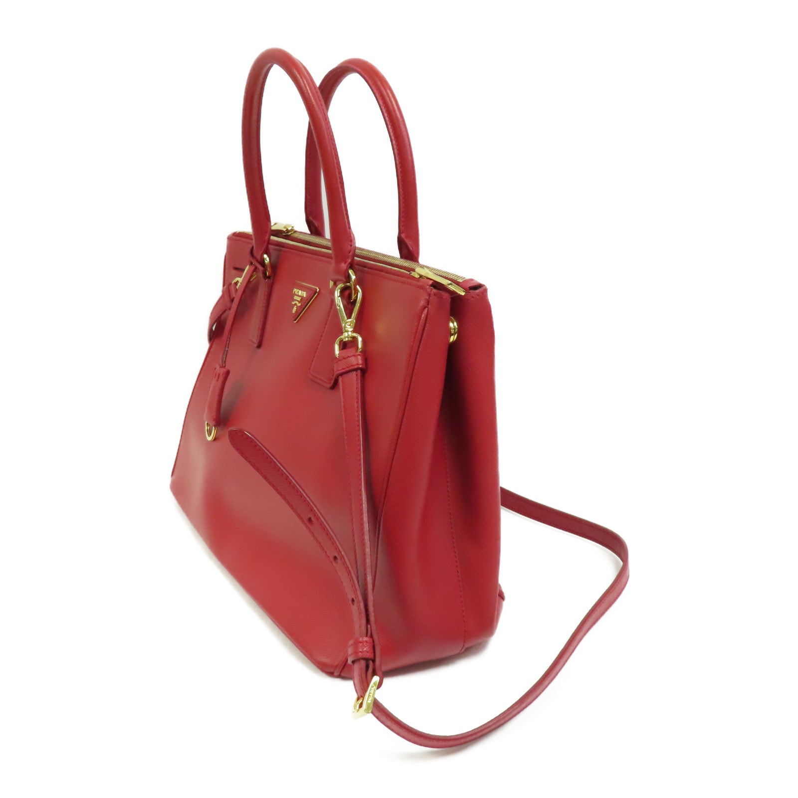 PRADA 皮革2 Way Shoulder金扣手挽肩背兩用袋紅色