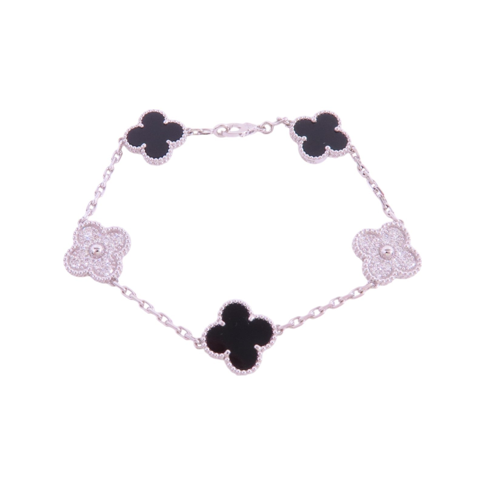 Van Cleef & Arpels 18K白金Vintage Alhambra Bracelet鑽石/縞瑪瑙手鏈