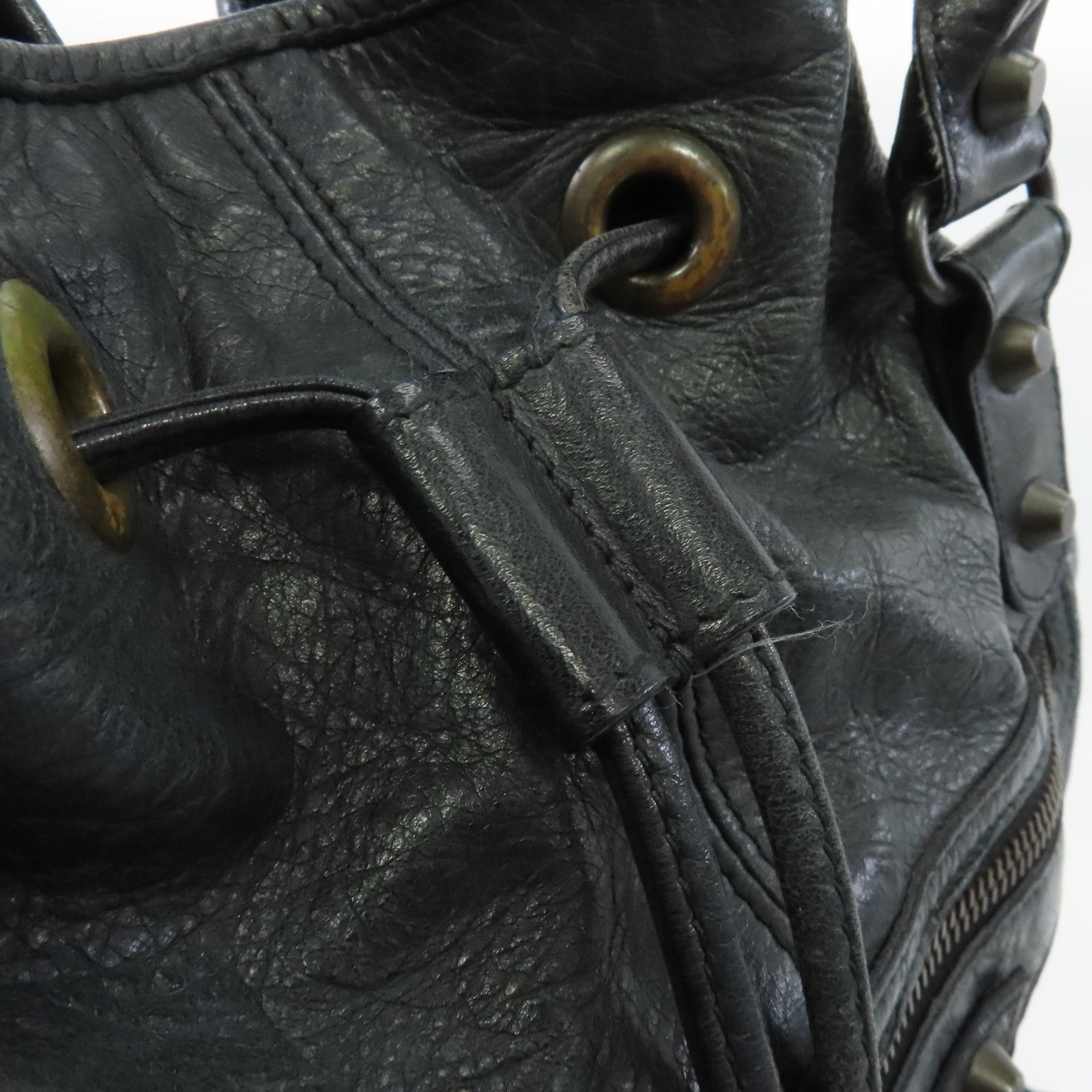 BALENCIAGA 皮革2 Way Shoulder金扣手挽肩背兩用袋深灰色