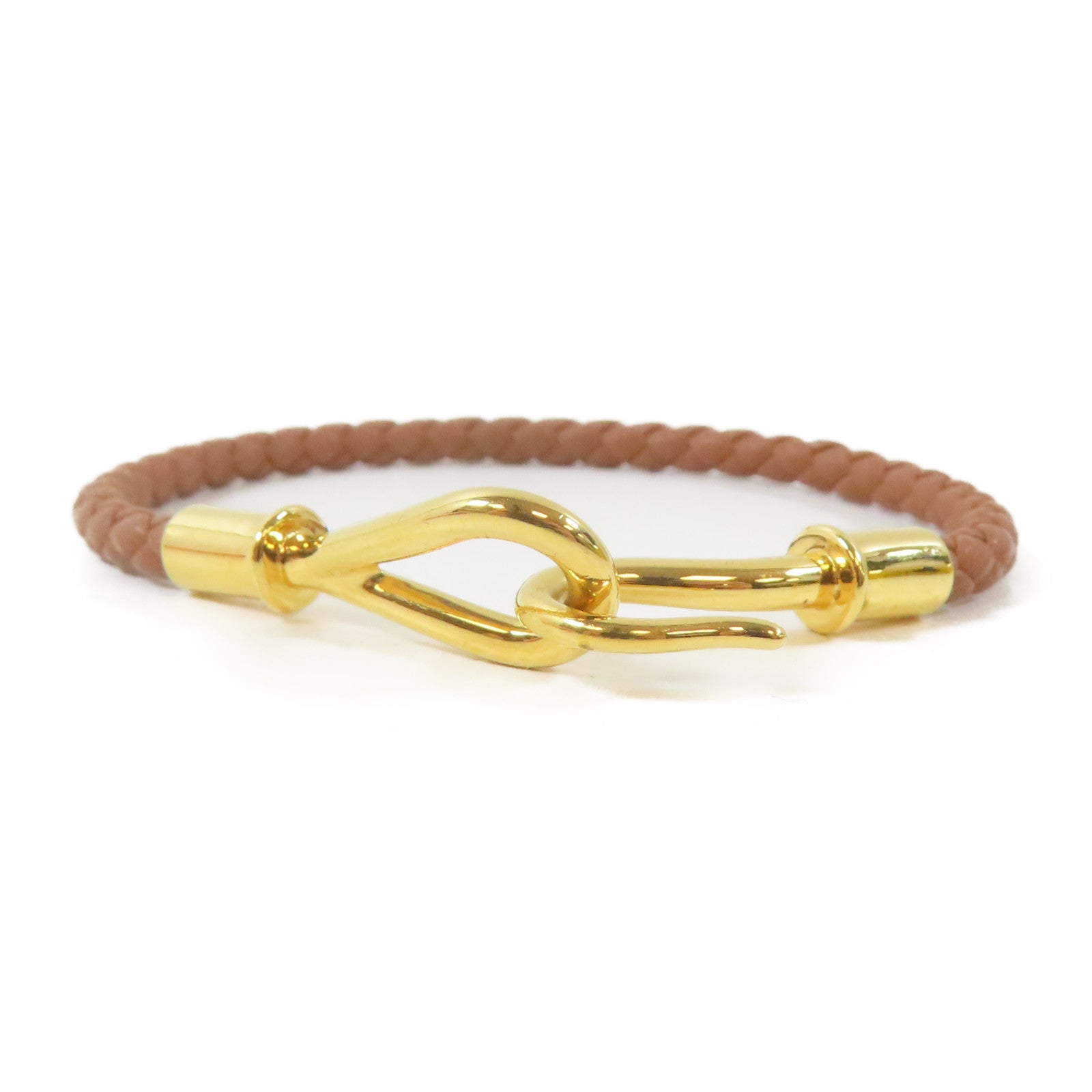 HERMES 皮革Jumbo H Bracelet金扣手鐲Gold/金色/經典駝色#14.5cm