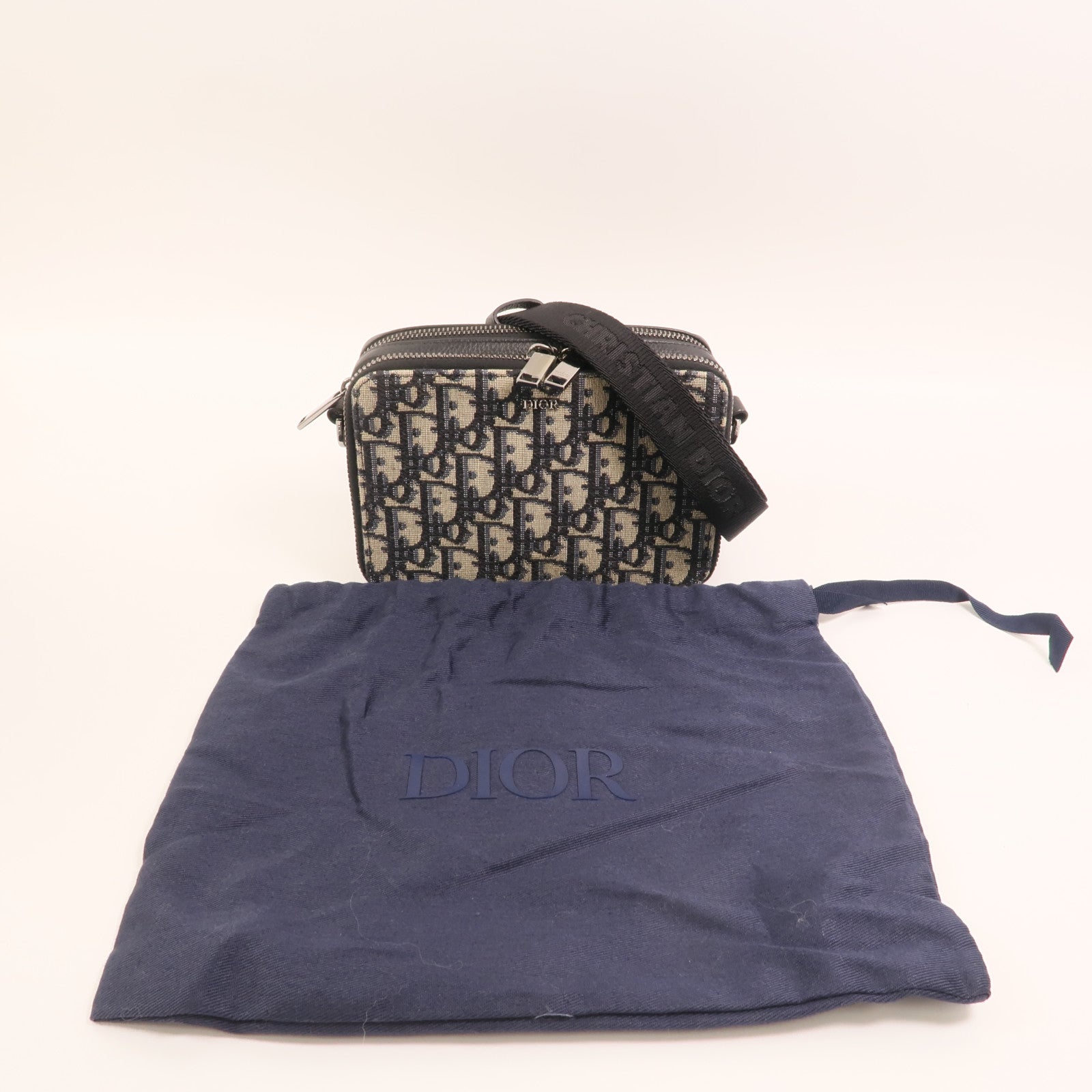 Dior 帆布Oblique Zipped Pouch With Strap銀扣肩背袋