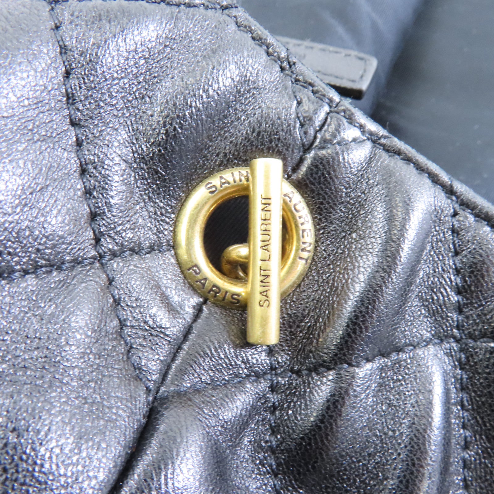 SAINT LAURENT 羊皮皮革Icare Maxi Shopping Bag金扣手挽袋黑色