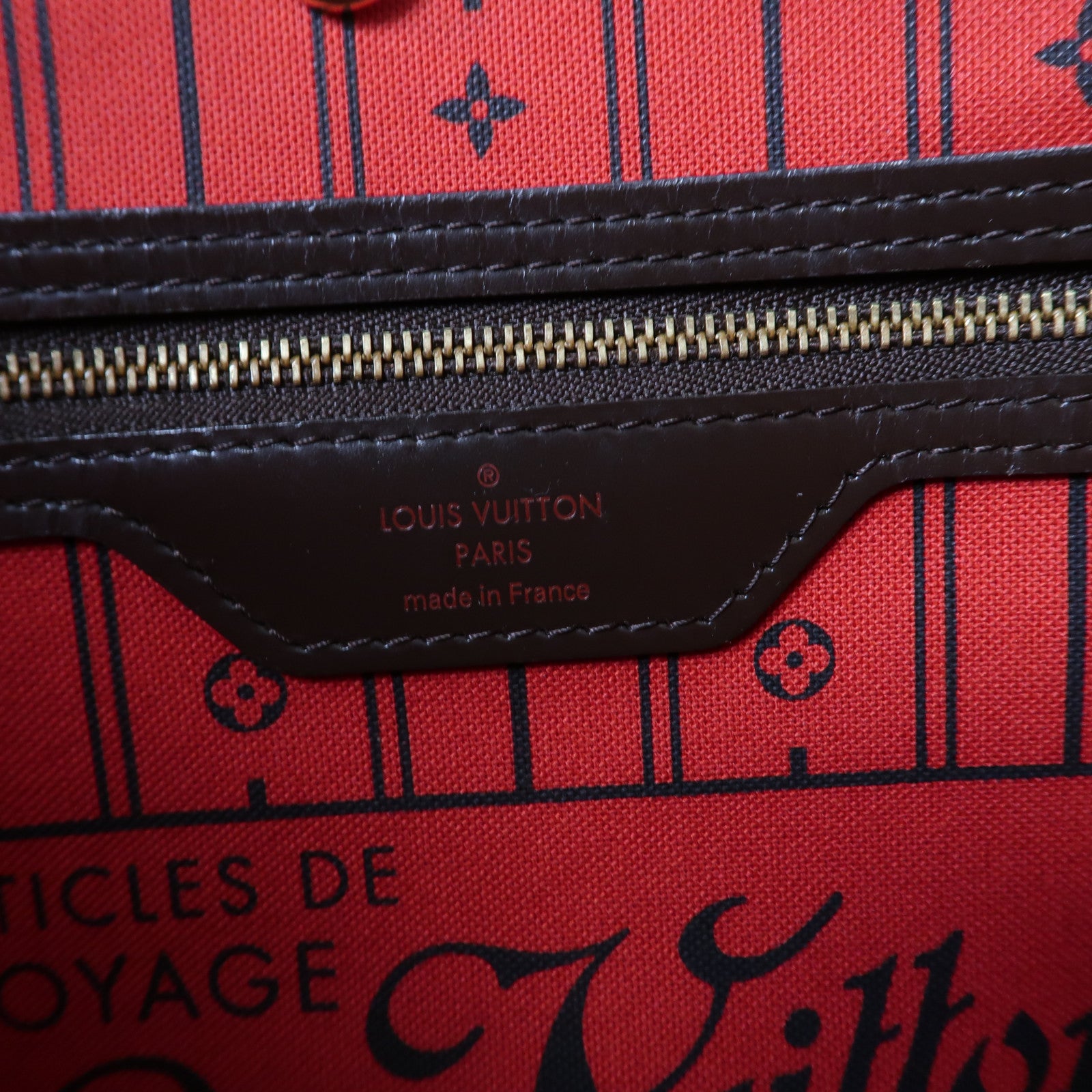 LOUIS VUITTON Damier Ebene Neverfull MM金扣手挽袋啡色