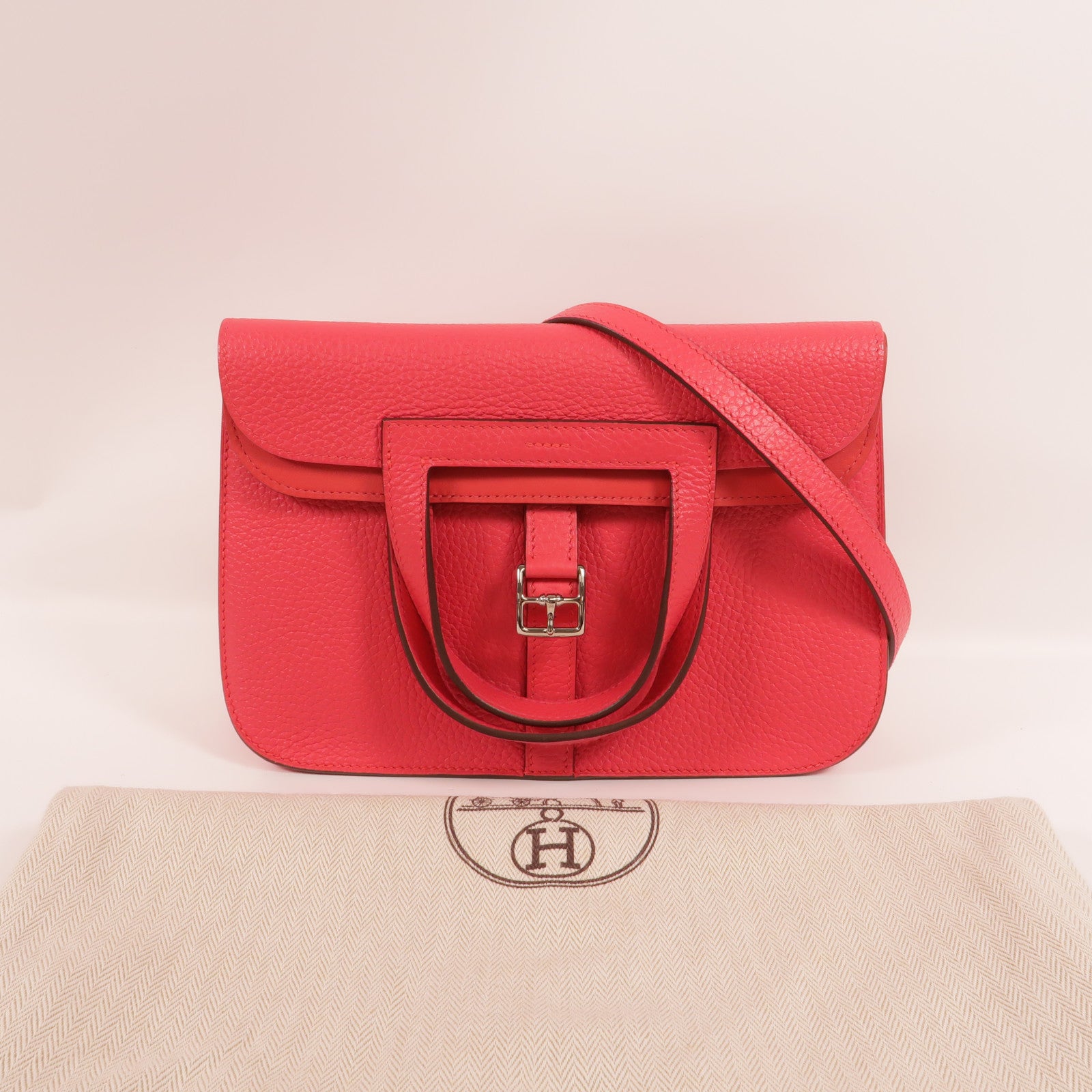 HERMES Clemence皮革Halzan 25手挽肩背兩用袋Rose Extreme