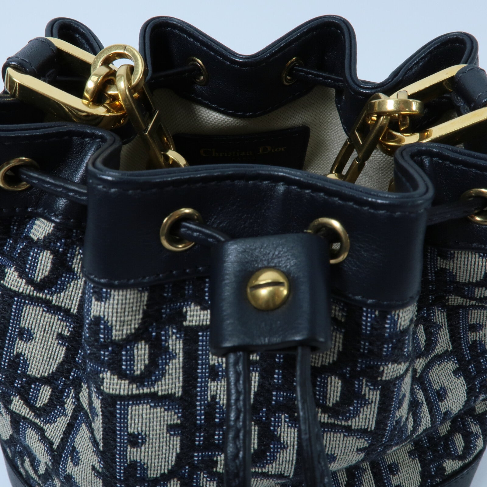 Dior 帆布Mini Oblique Bucket Bag鏈帶肩背袋