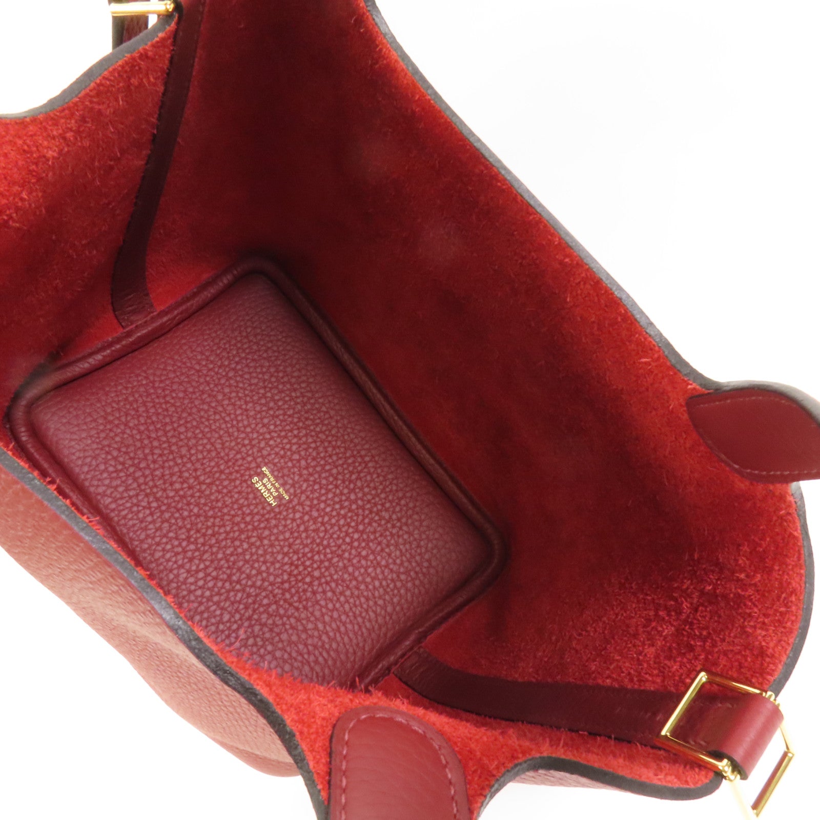 HERMES Clemence皮革Picotin PM金扣手挽袋Rouge H