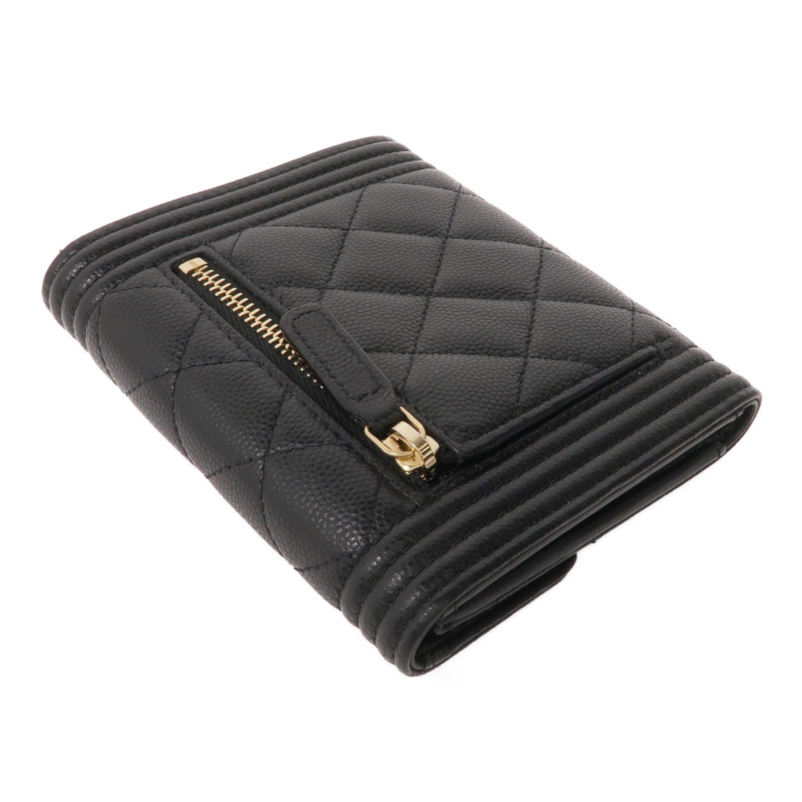 CHANEL 牛皮皮革Boy Wallet金扣錢包