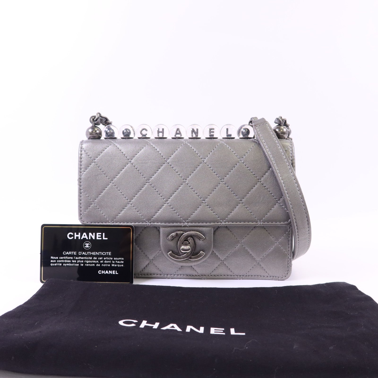CHANEL 【激減優惠】牛皮皮革Chain Shoulder Bag銀扣鏈帶肩背袋