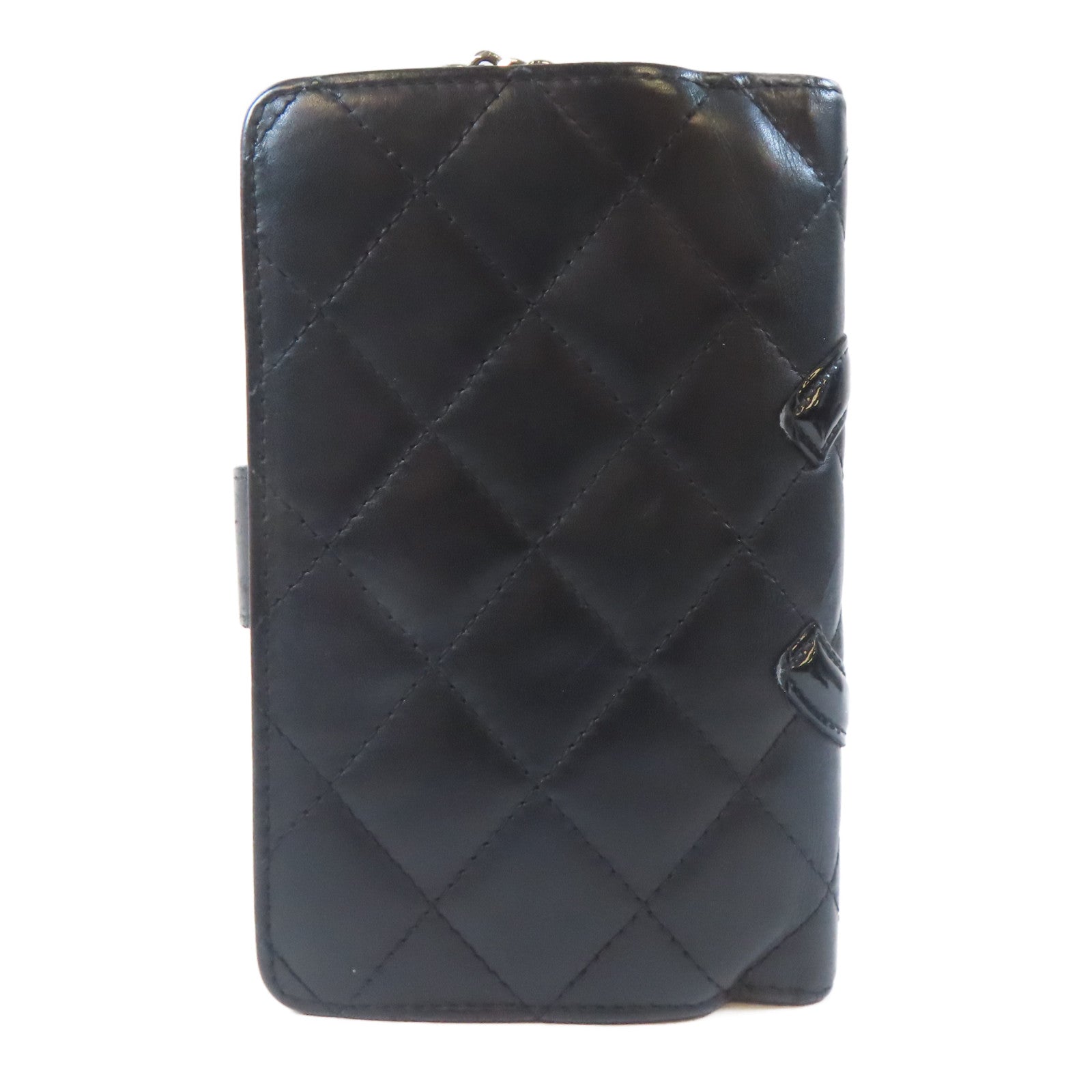 CHANEL 菱格牛皮皮革Cambon Bifold Wallet銀扣錢包黑色
