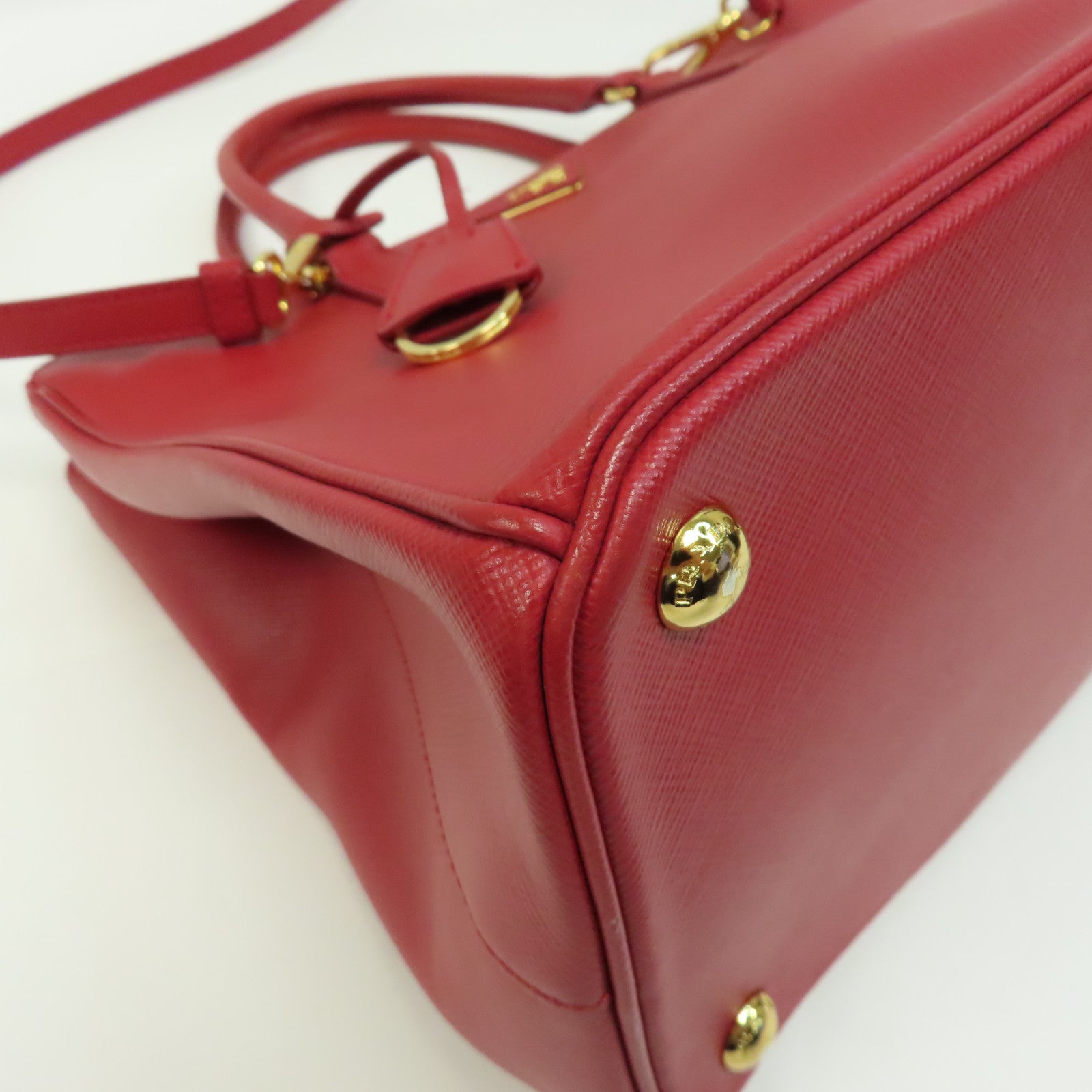 PRADA 皮革2 Way Shoulder金扣手挽肩背兩用袋紅色