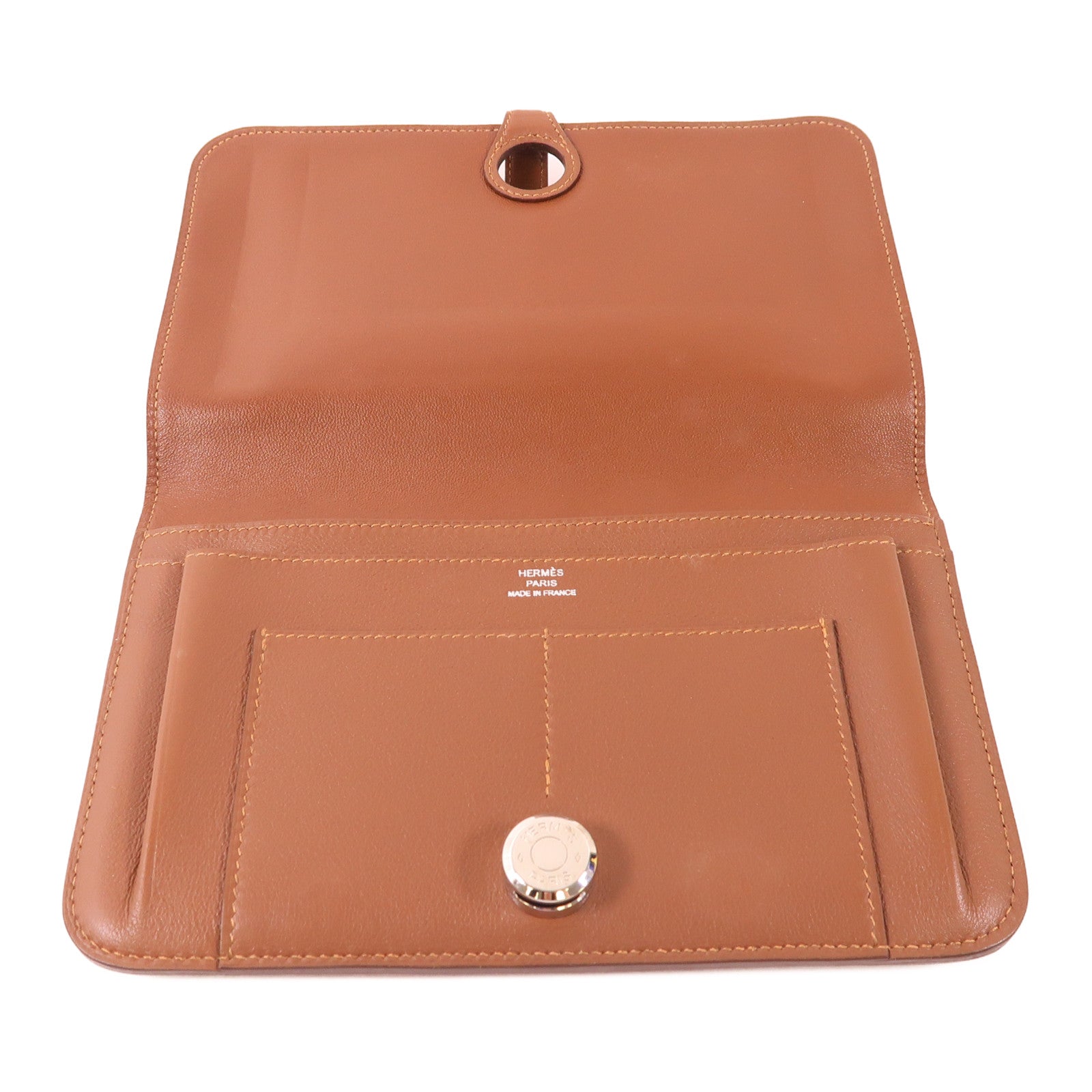 HERMES Swift皮革Dogon GM銀扣長錢包Gold