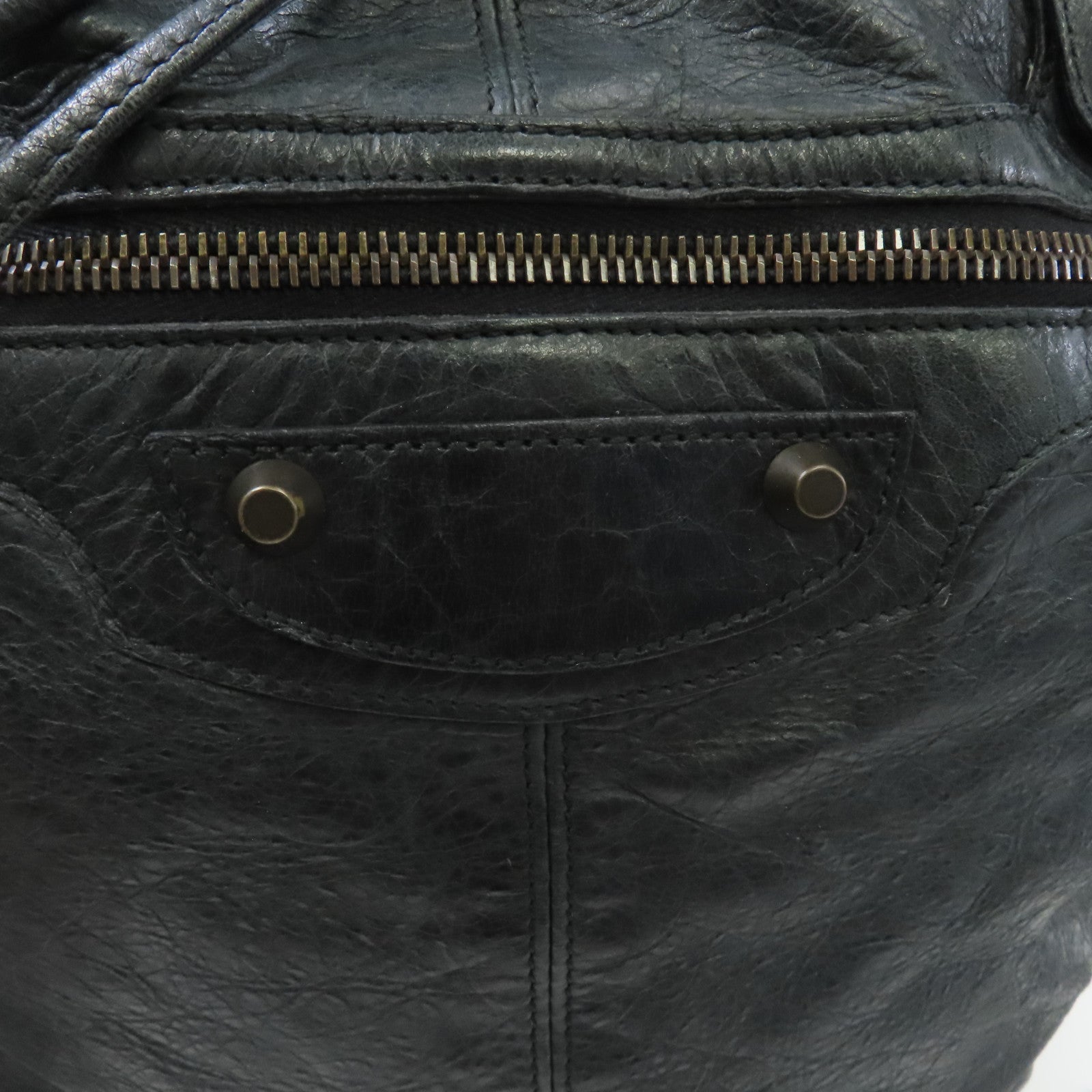 BALENCIAGA 皮革2 Way Shoulder金扣手挽肩背兩用袋深灰色